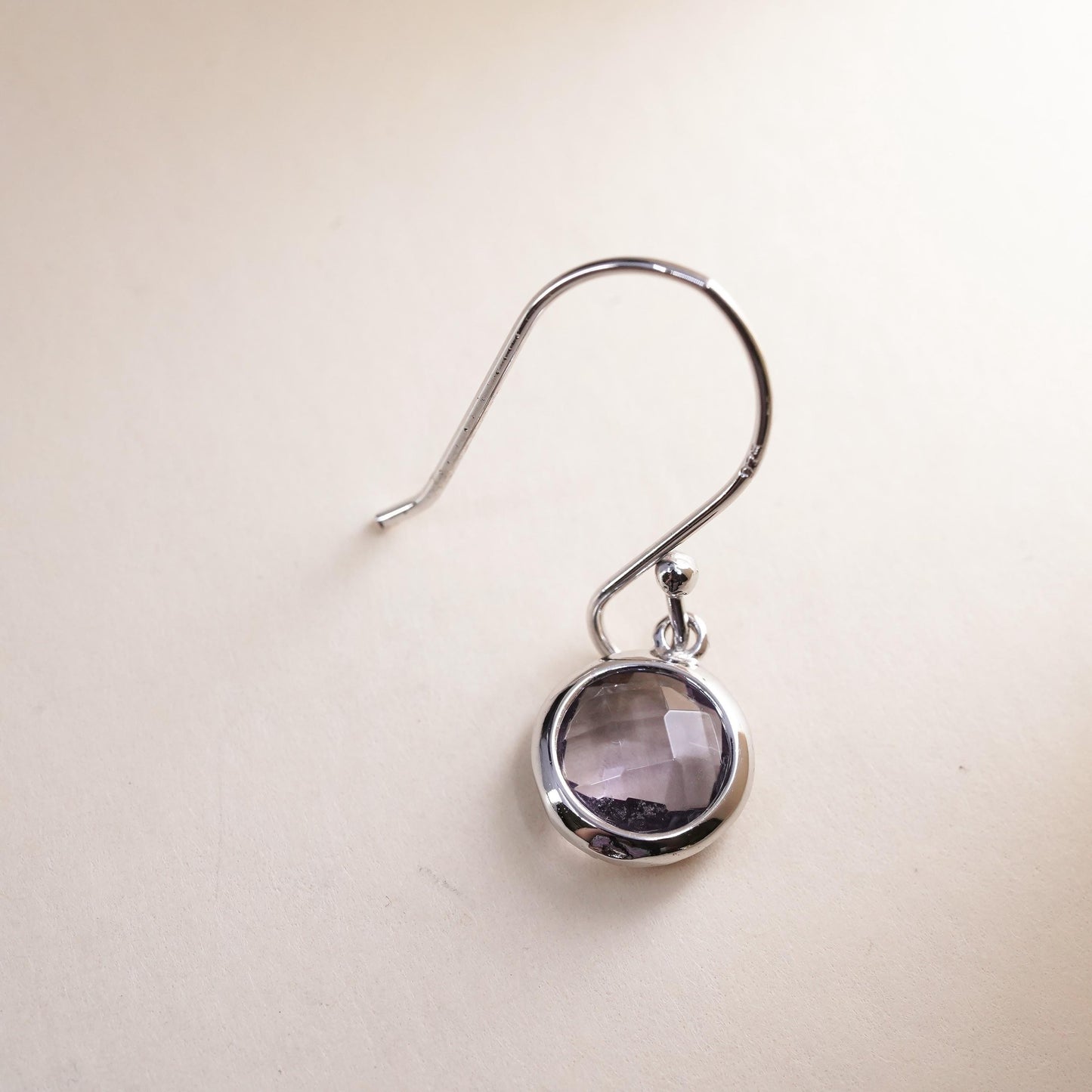Vintage sterling silver single earring, 925 silver dangle with clear CZ
