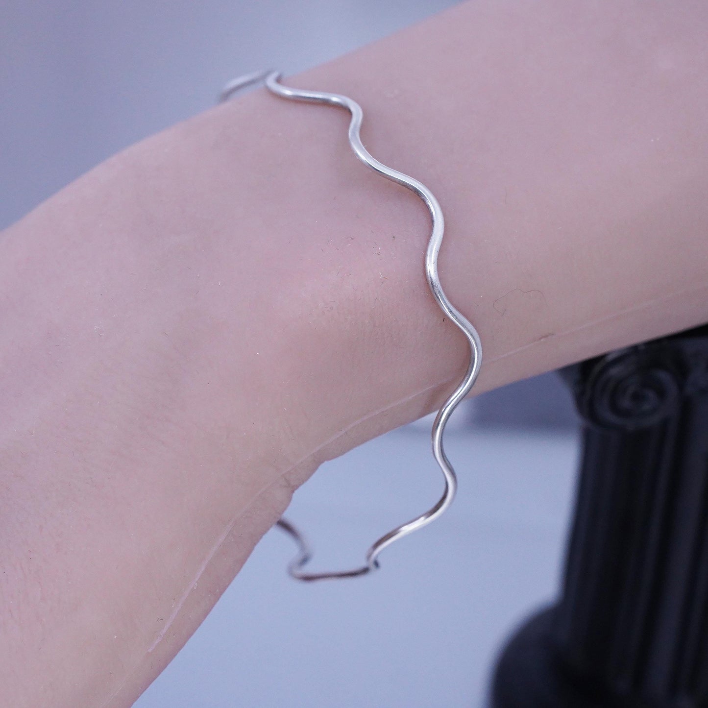 8", Vintage Sterling Silver Hammered Wave Bangle Bracelet, Handmade 925 Cuff