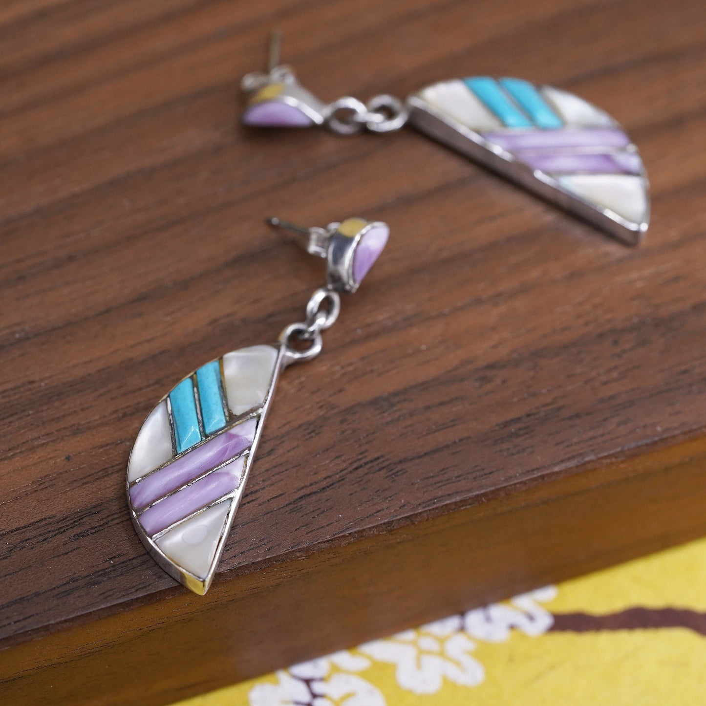 Native American Navajo Sterling silver earrings, southwestern 925 half circle