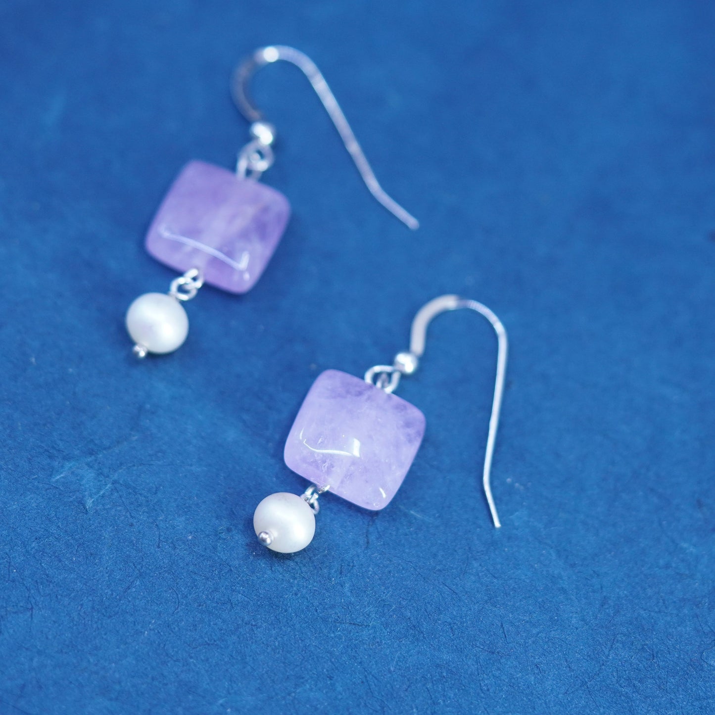 Vintage sterling 925 silver handmade earrings with pearl amethyst beads