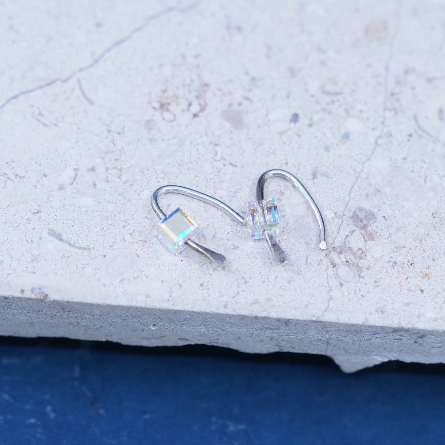 Vintage Sterling silver handmade earrings, 925 hooks with crystal drops