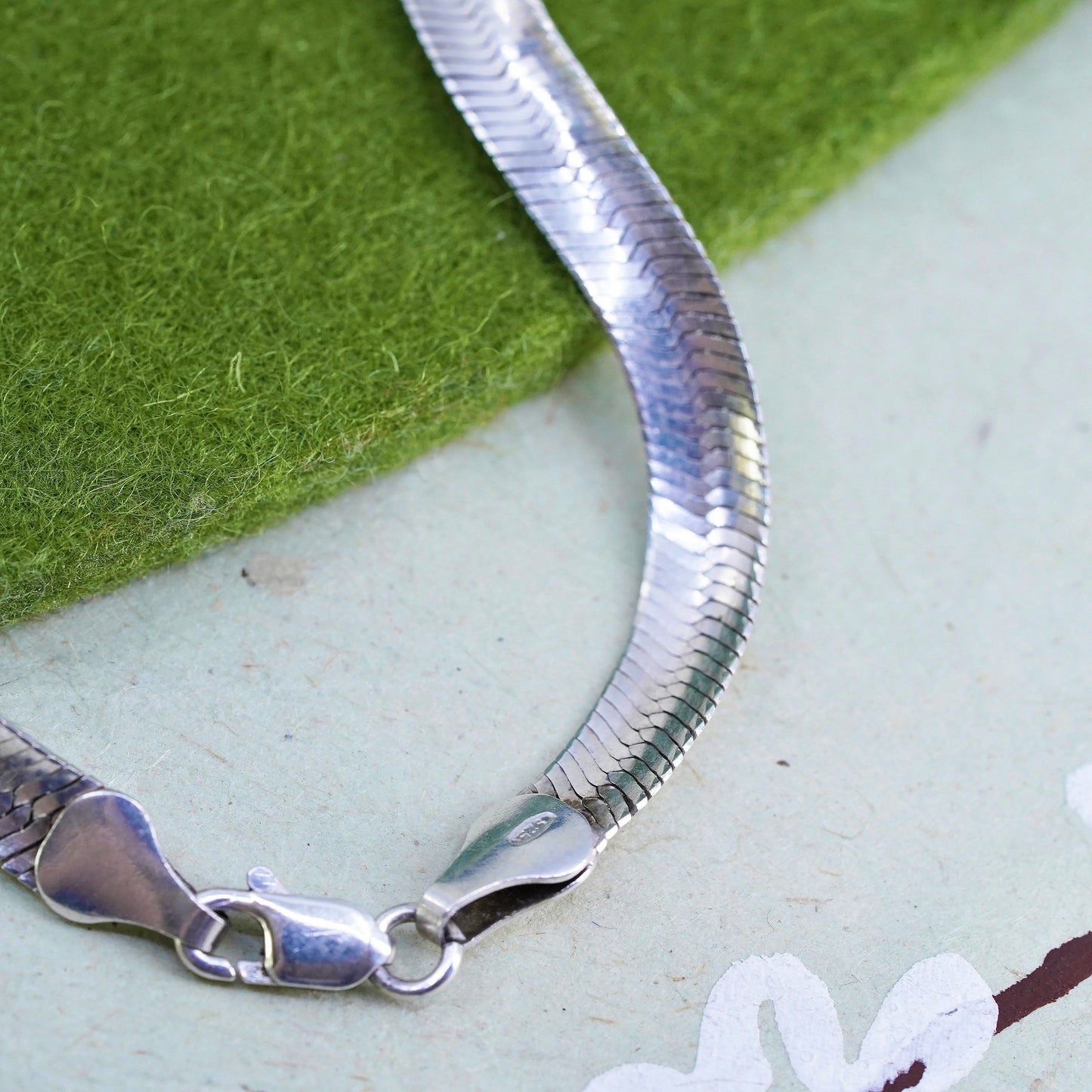 7.25”, 6mm, Vintage sterling silver herringbone bracelet, Italy 925 chain