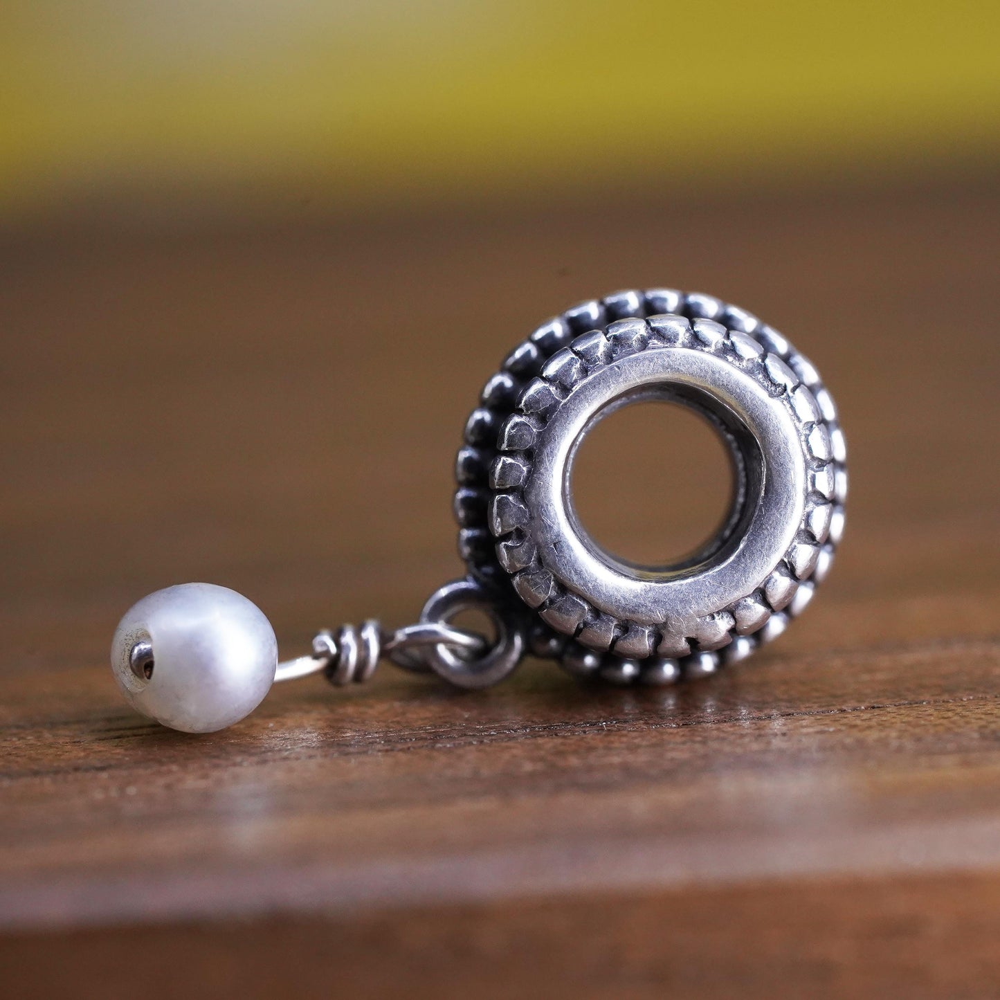 Vintage Sterling 925 silver handmade charm with pearl bead