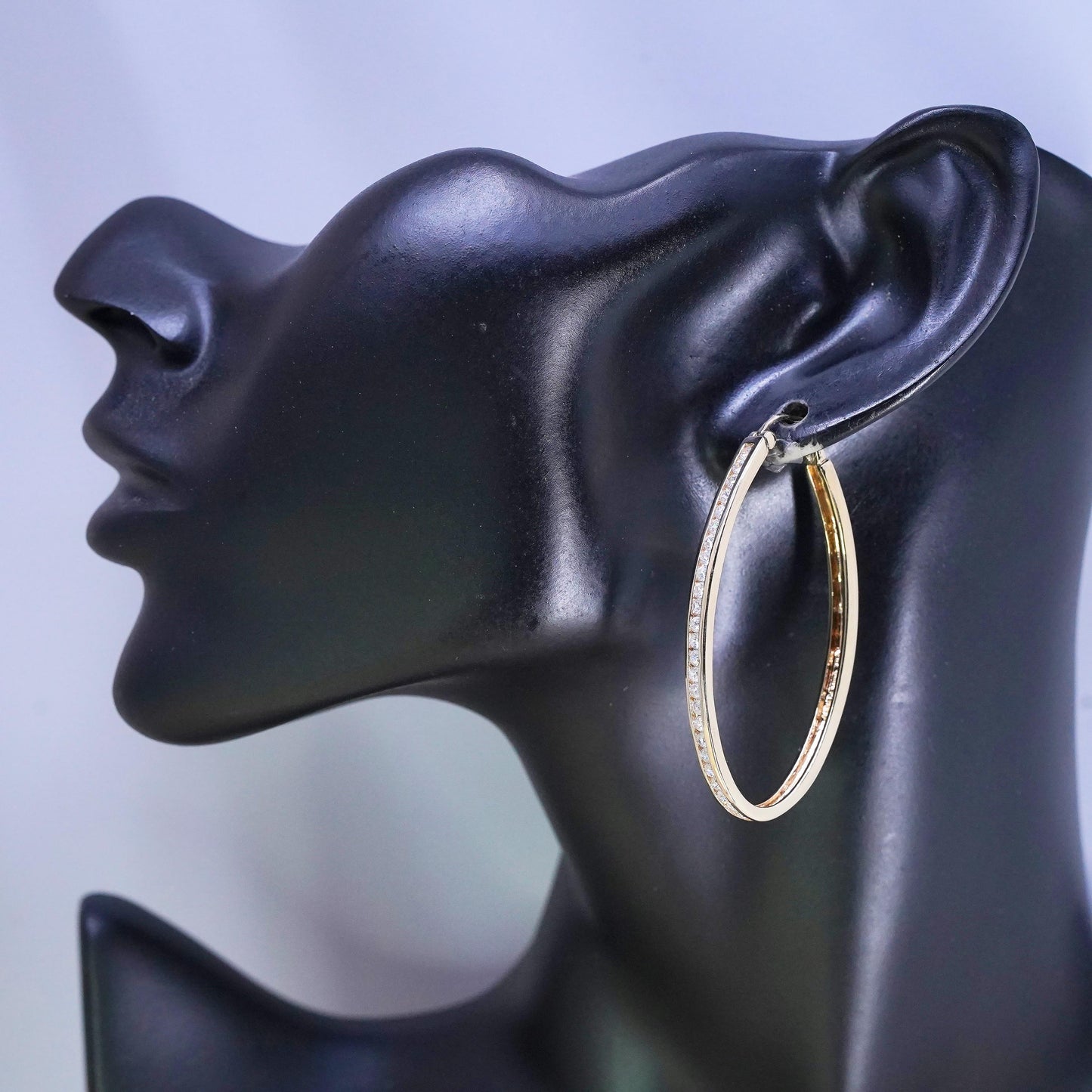 2”, vintage vermeil gold over Sterling silver earrings, 925 oval hoops with cz