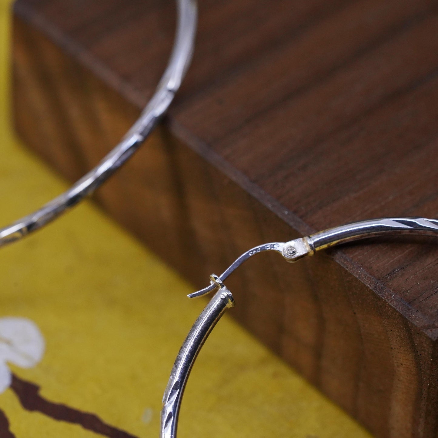 2", vintage Sterling silver handmade earrings, 925 hoops diamond cut textured