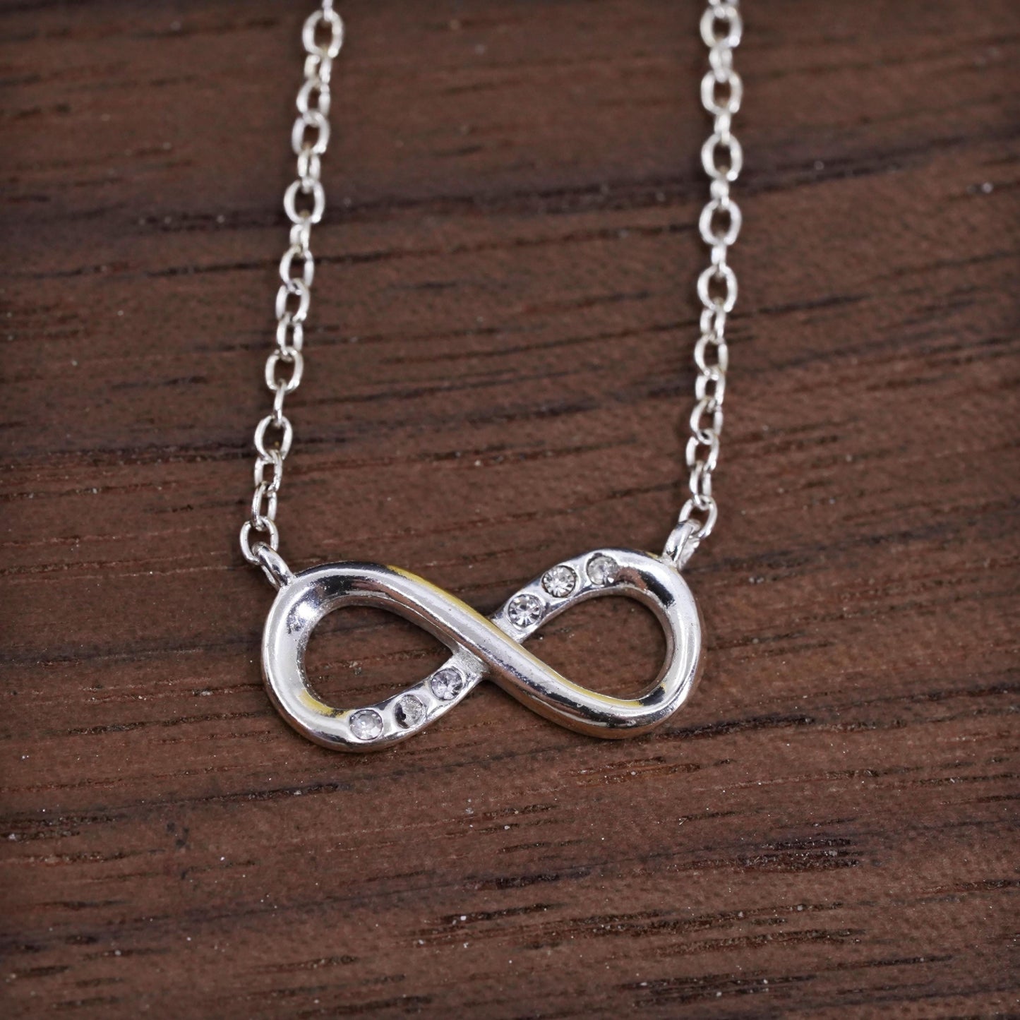 16+2”, Sterling silver necklace, 925 circle chain infinity loop cross pendant