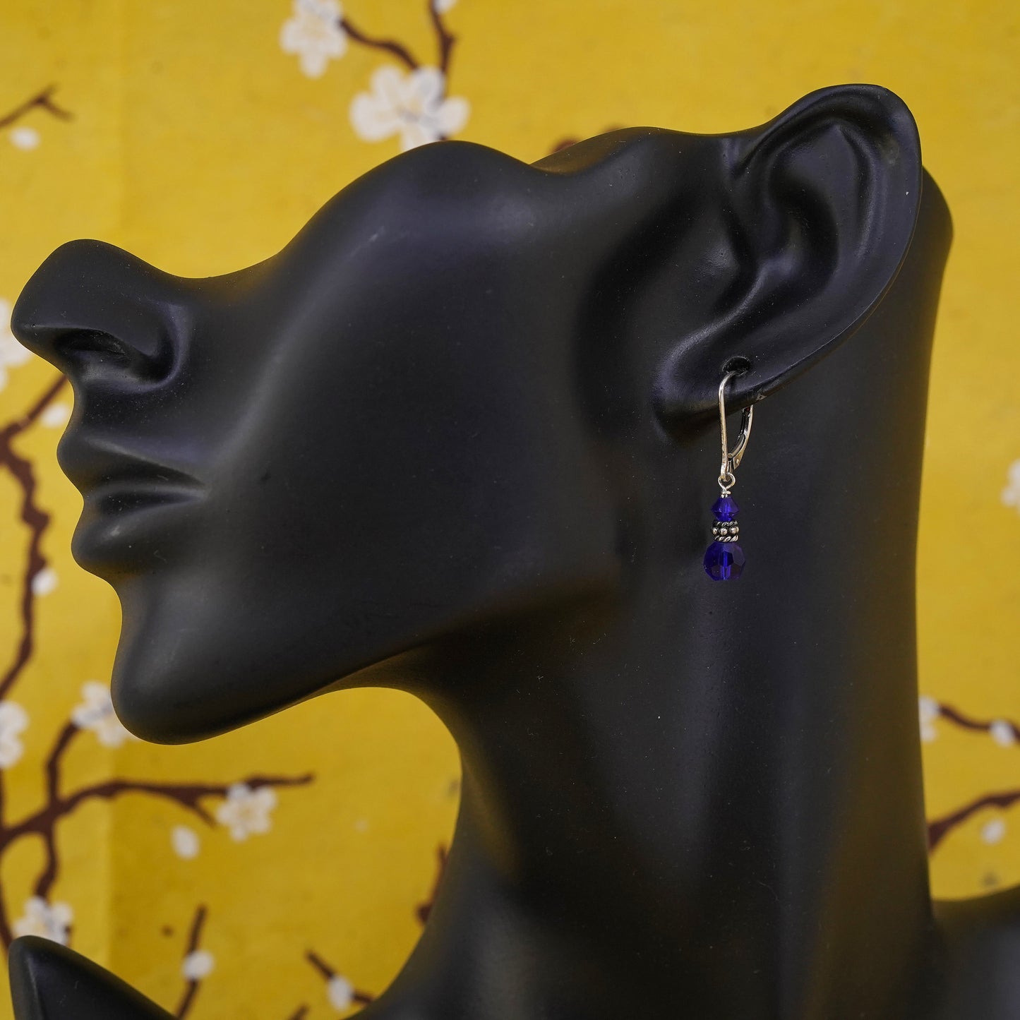 Vintage Sterling silver handmade earrings, 925 hooks with blue crystal beads