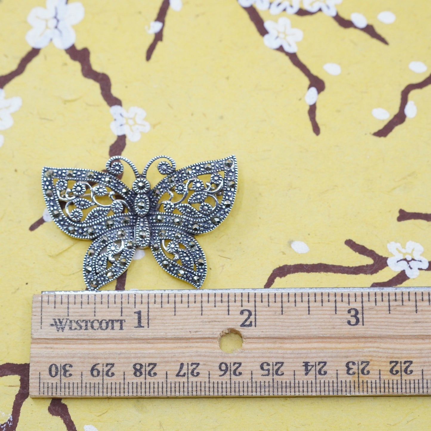 vtg antique Art Deco handmade sterling silver butterfly brooch with marcasite