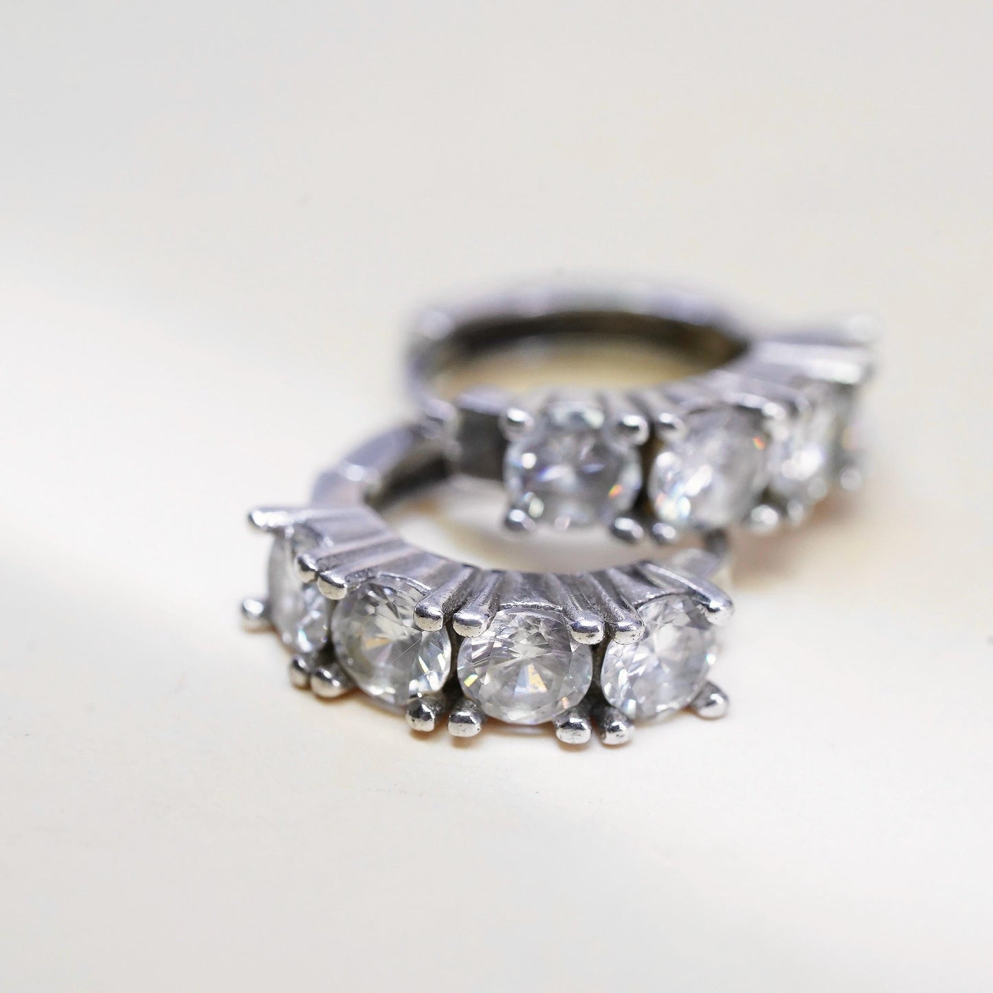 0.5”, Vintage fashion sterling silver earrings, 925 huggie hoops with clear Cz