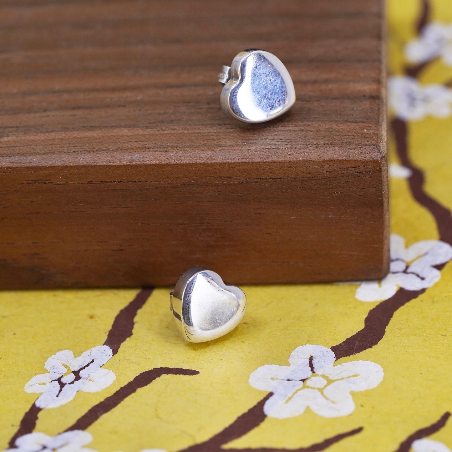 Vintage Dyadema Sterling silver handmade earrings, 925 heart studs