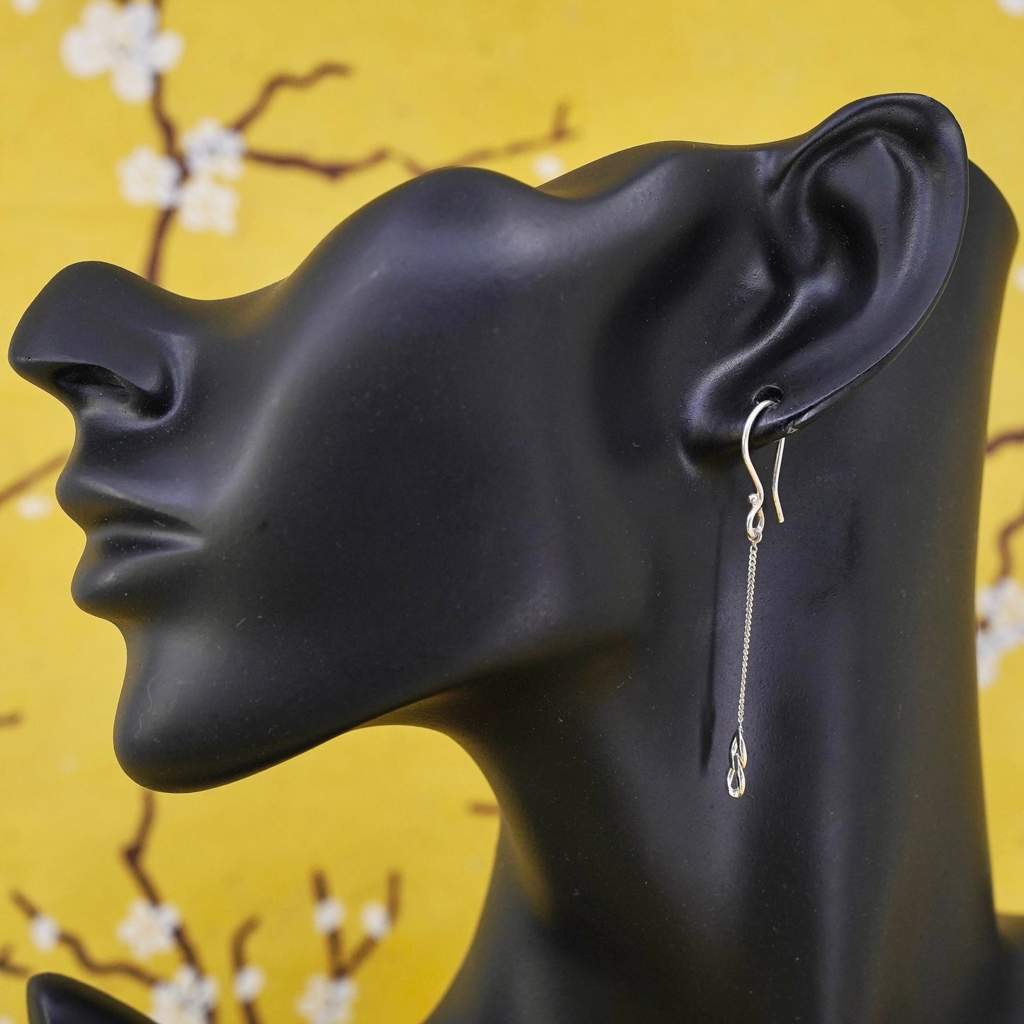 Vintage Sterling silver Handmade earrings, 925 curb chain dangles