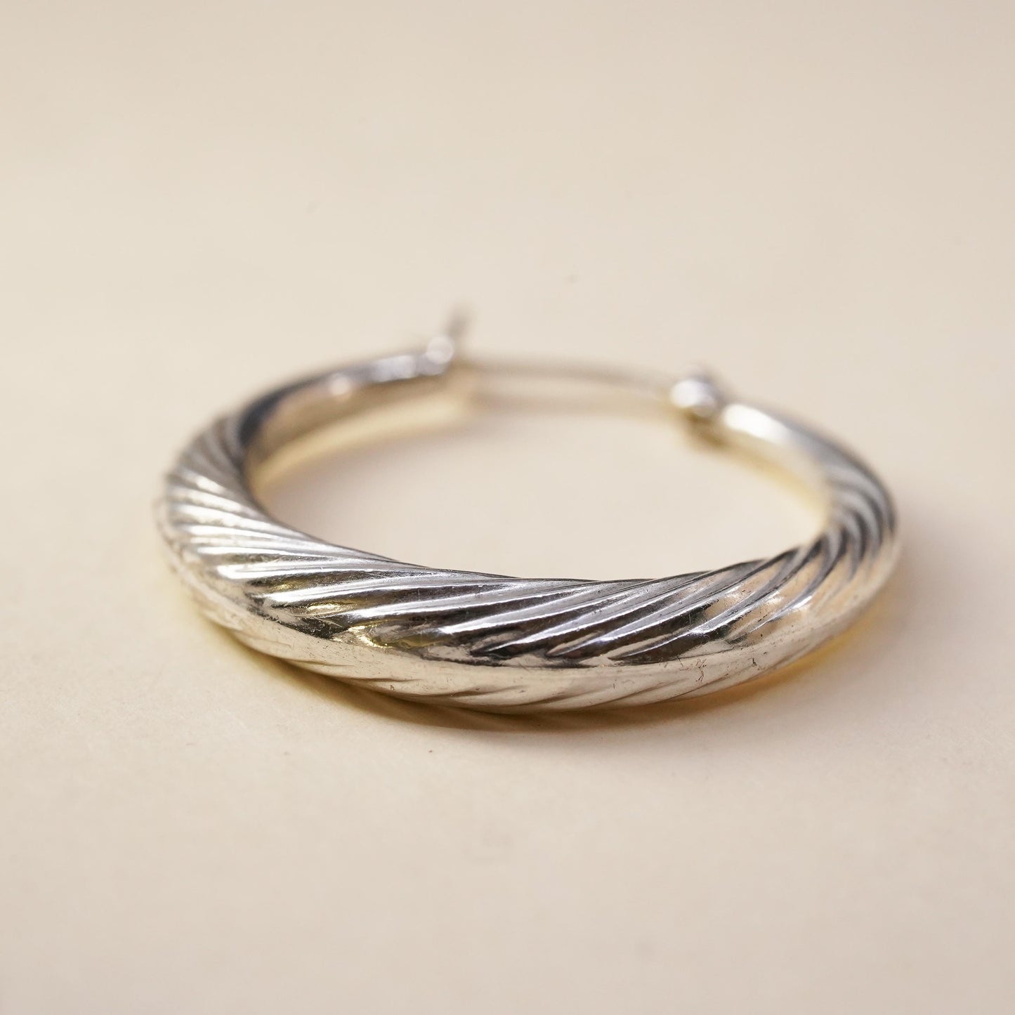1", Vintage sterling silver loop single earring, fashion primitive twisted hoop