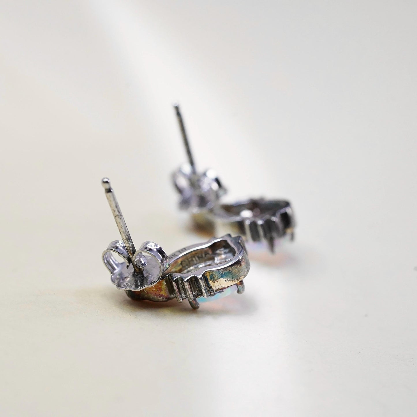 Ralph Lauren 925 sterling silver earrings, studs fire opal 10K yellow gold