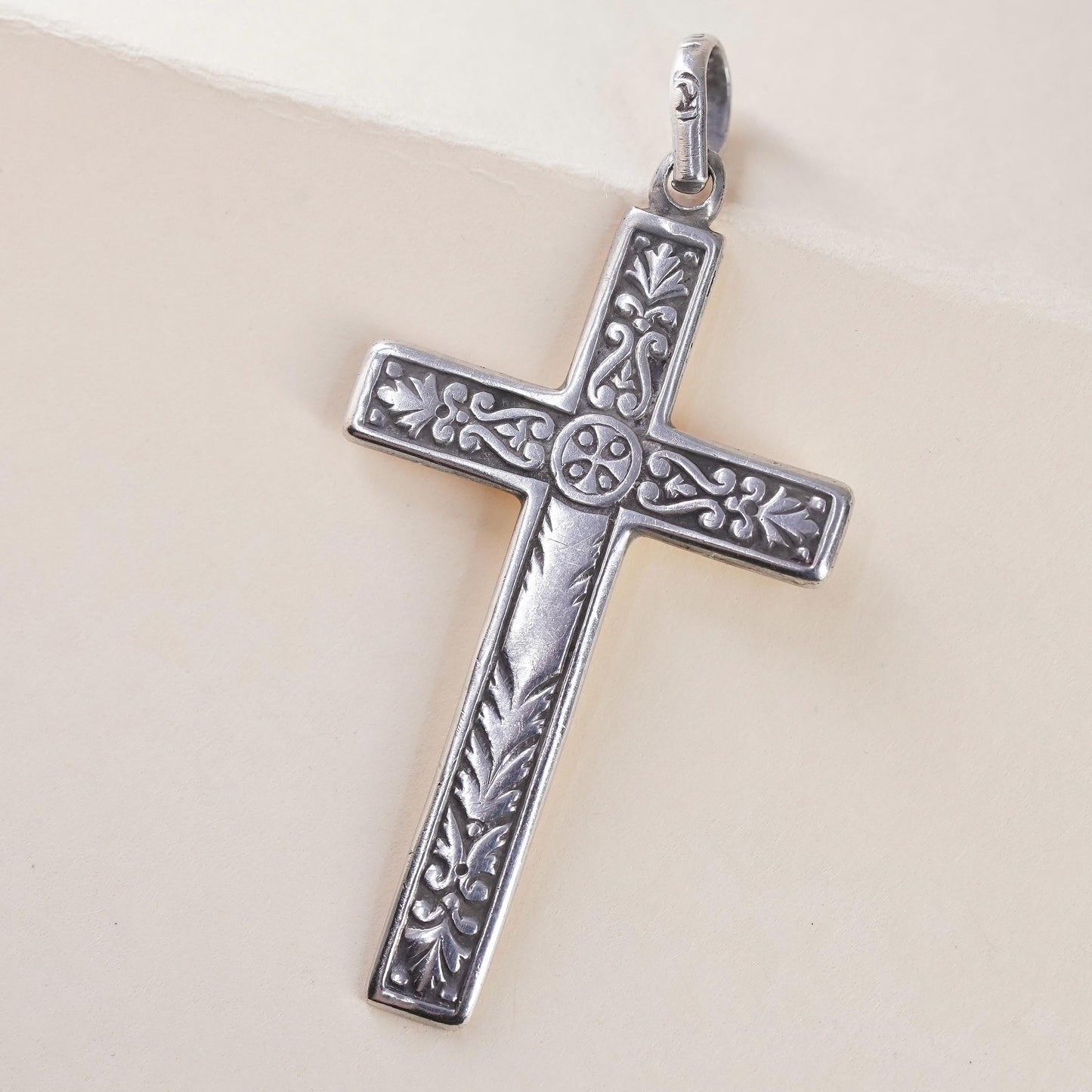 Vintage southwestern sterling 925 silver handmade textured Cross Pendant