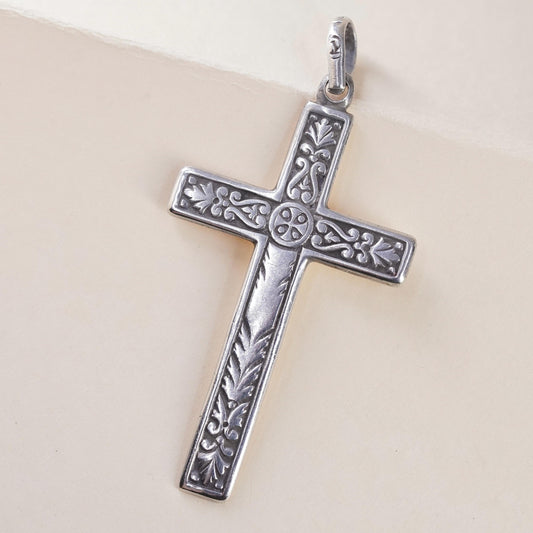 Vintage southwestern sterling 925 silver handmade textured Cross Pendant