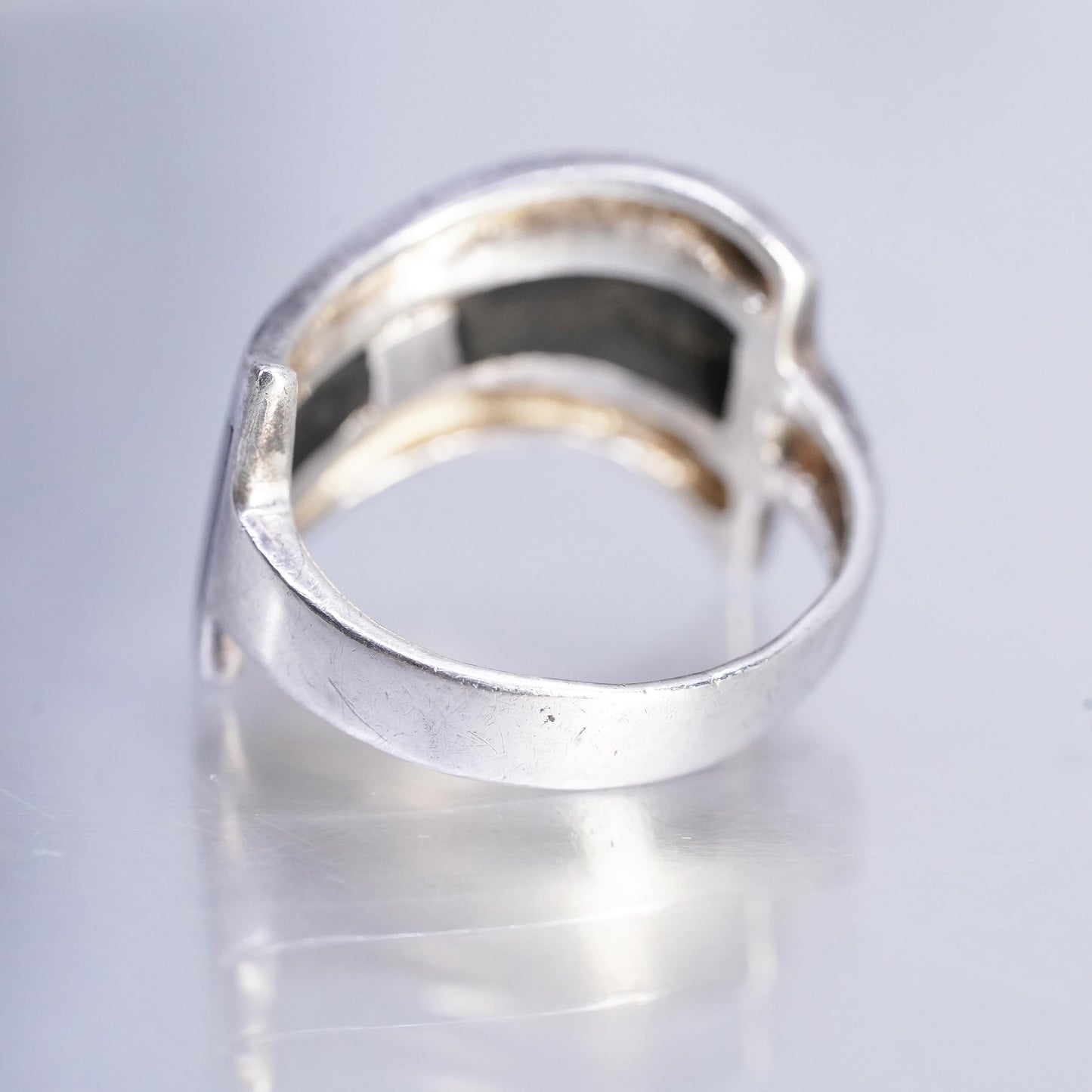 Size 9.5, vintage Sterling 925 silver handmade black enamel inlay wavy ring