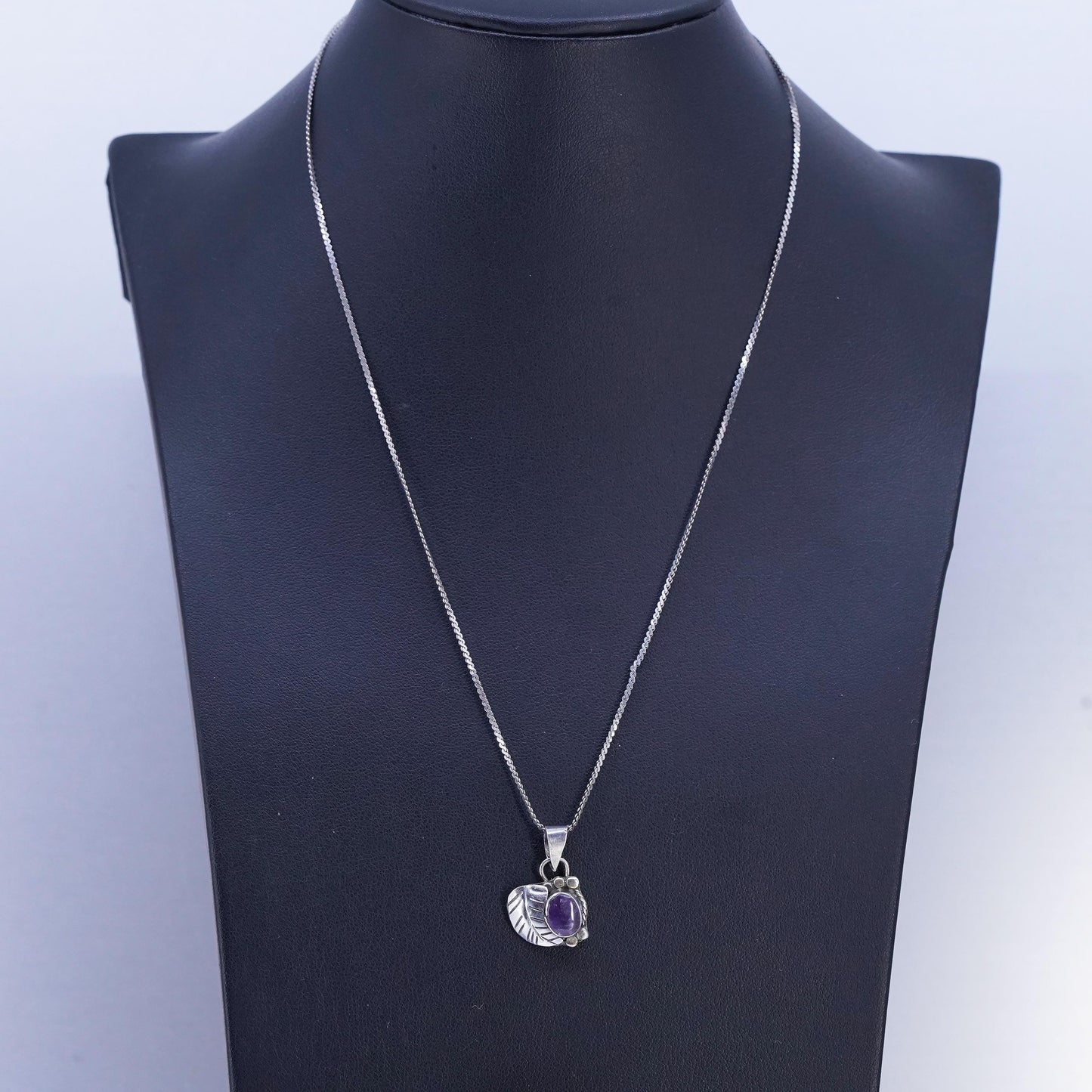 18", Vintage Mexican Sterling 925 silver s link necklace with amethyst pendant