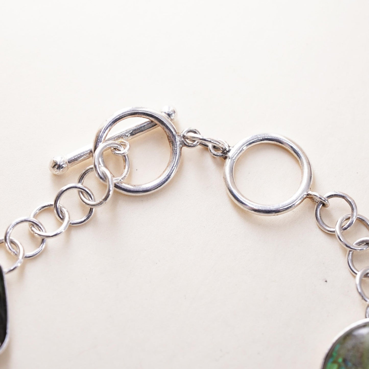 7.25+0.5”, VTG LUC sterling silver 925 handmade bracelet abalone toggle closure