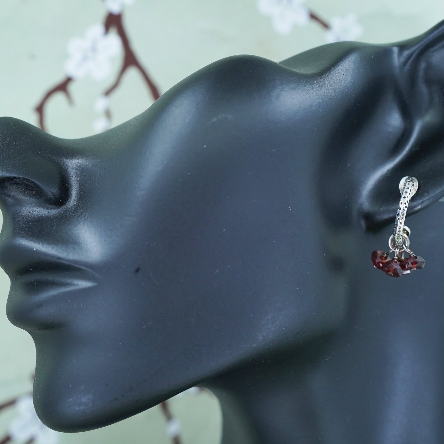 SILPADA Sterling Silver 925 Garnet huggie hoops Earrings Charms P1180