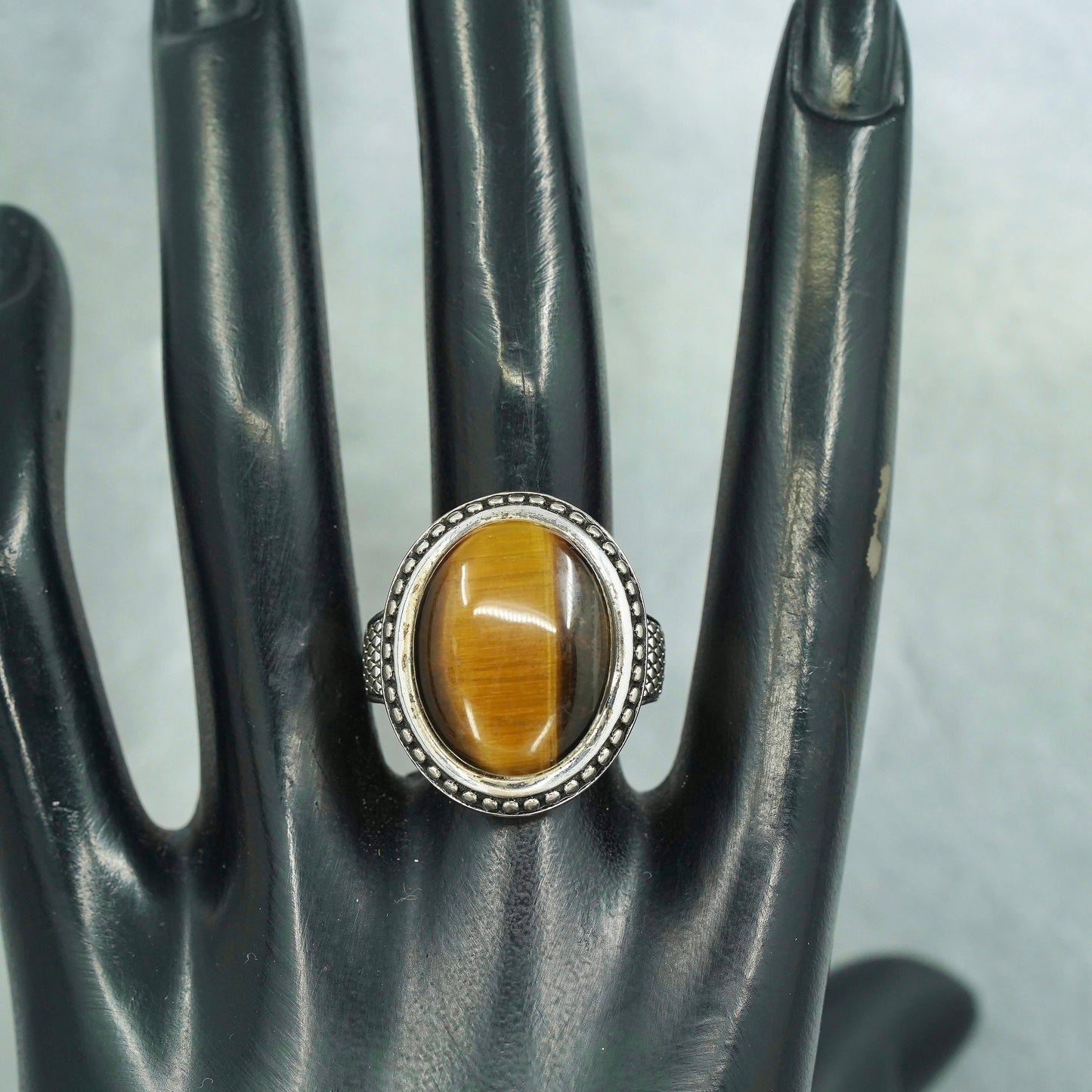 Size 8, vintage Sterling 925 silver handmade ring with golden tiger eye