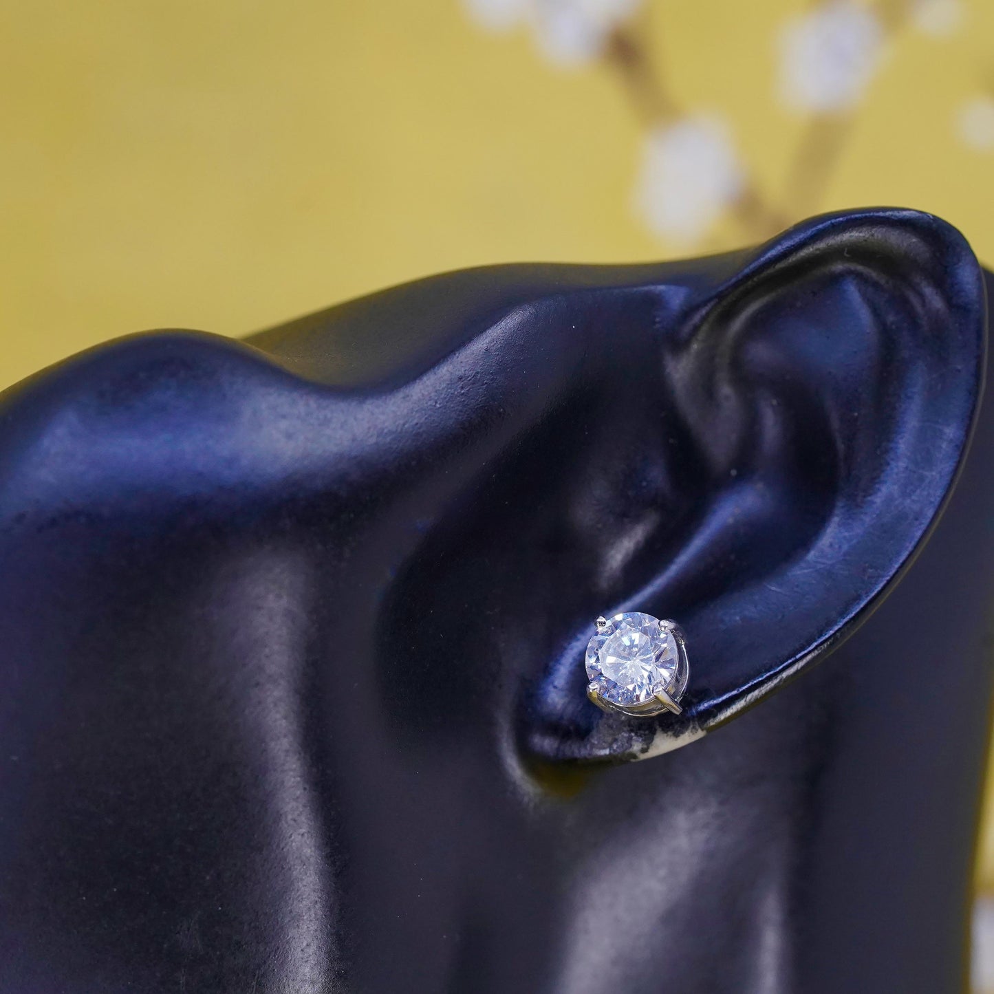 8mm, vintage Sterling 925 silver studs, clear cz earrings
