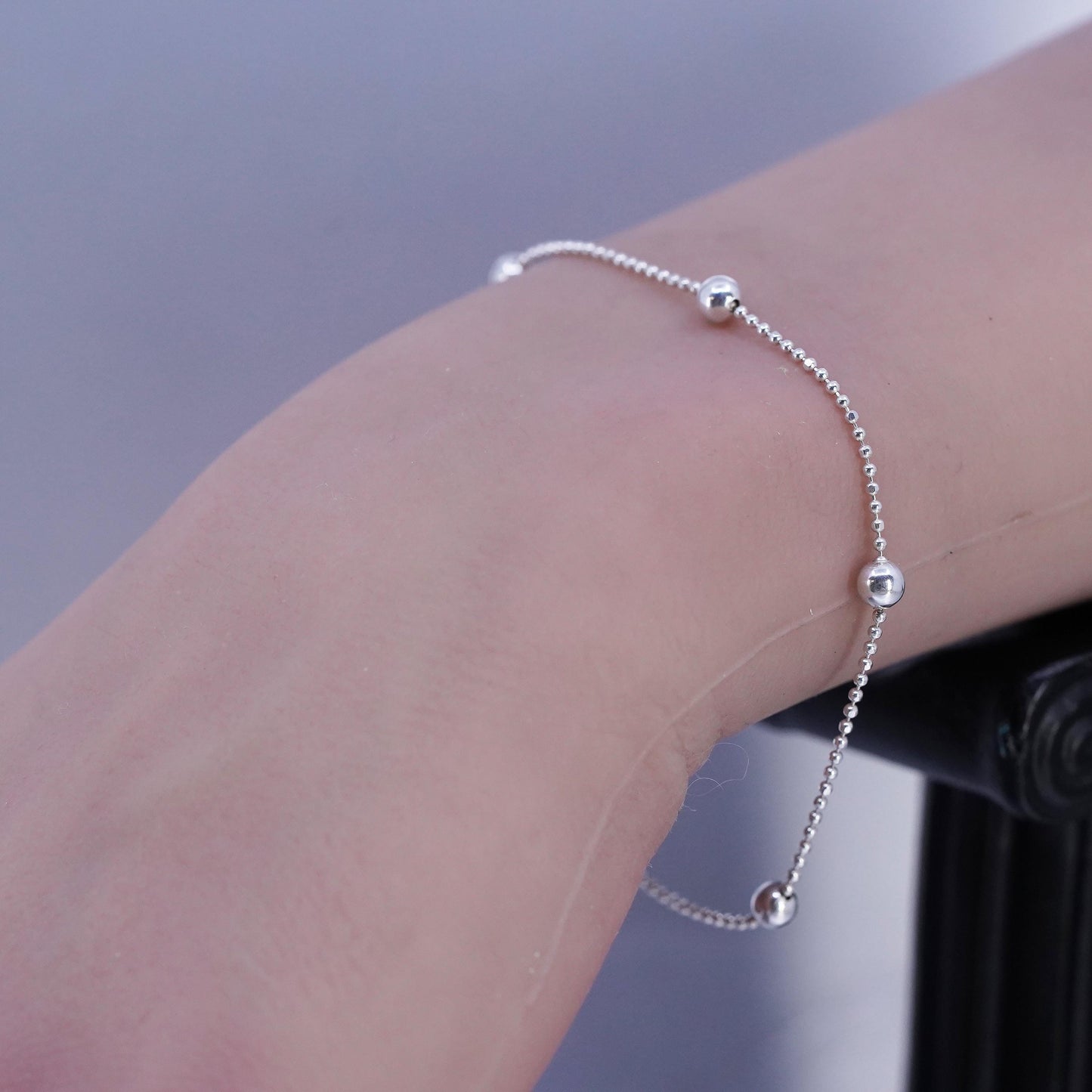 7", vintage Italian Sterling 925 silver circle bracelet with beads