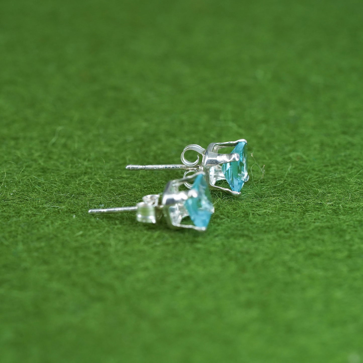 sterling silver earrings with square blue topaz details, 925 silver studs