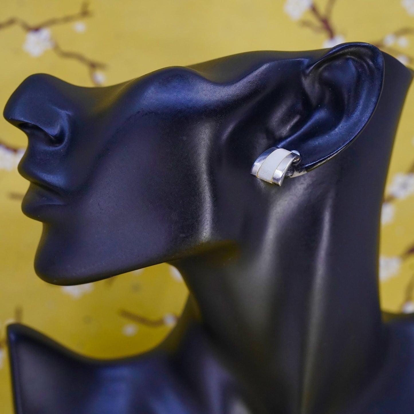 0.5", Vintage Sterling silver earrings, 925 huggie studs with mother of pearl