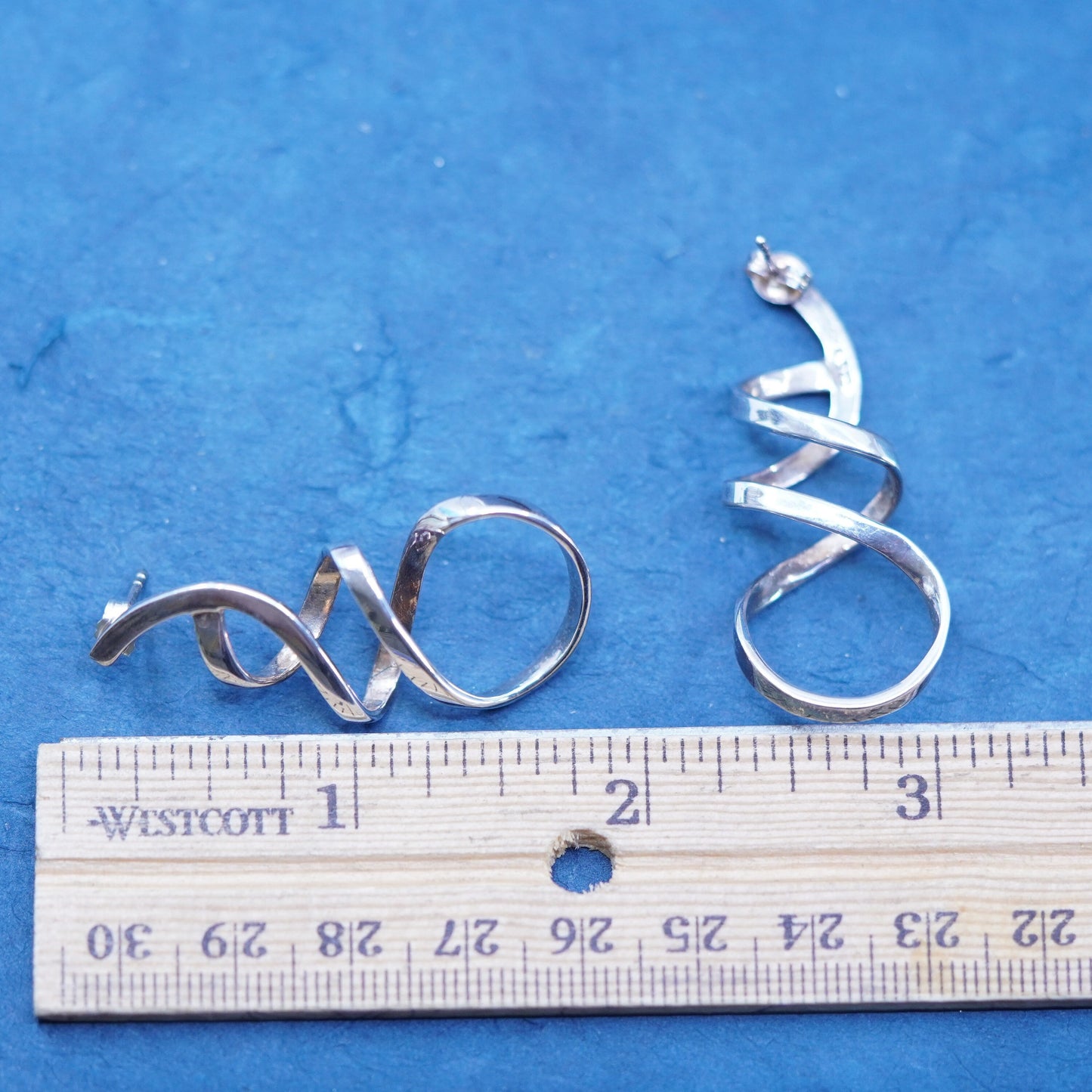 vintage Sterling silver handmade triangular earrings, 925 studs