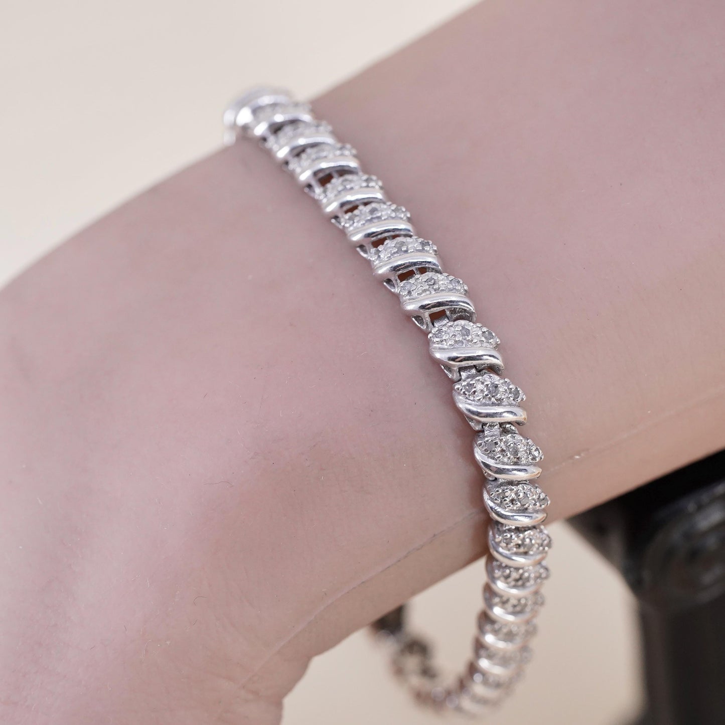 7.25", sterling silver tennis bracelet, 925 San Marco 1/2 TW cluster diamond