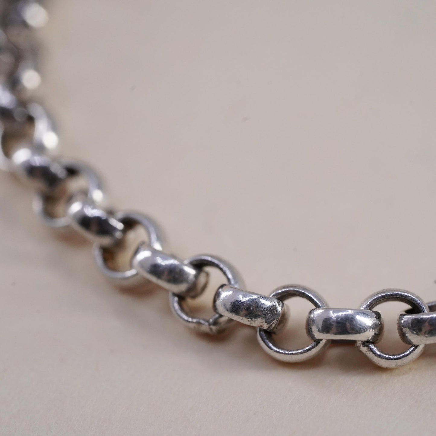 5.5", 4mm, Vintage sterling 925 silver handmade circle link charm bracelet