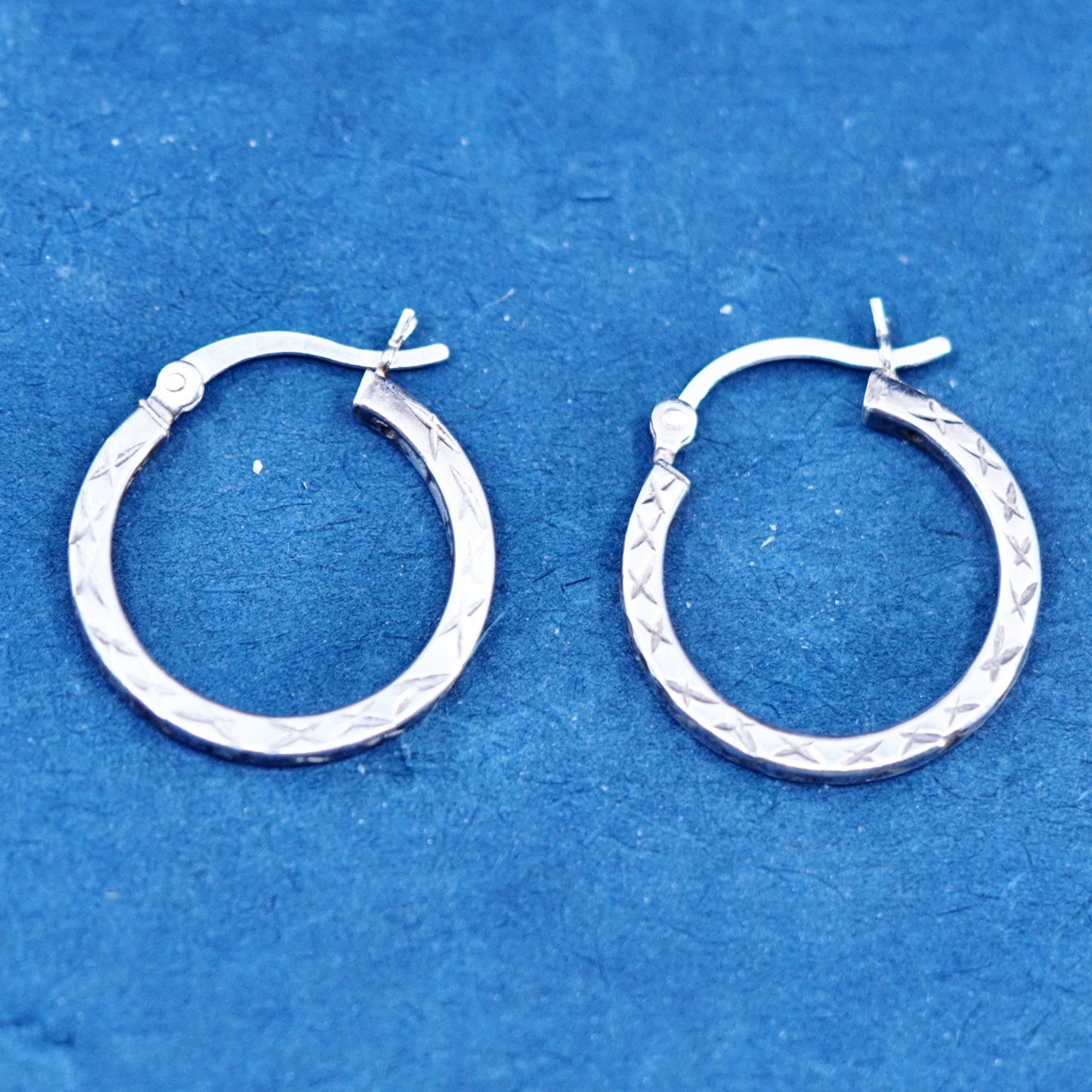 0.75”, vintage Sterling silver handmade hoop earrings, textured 925 huggie
