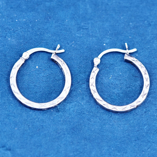 0.75”, vintage Sterling silver handmade hoop earrings, textured 925 huggie
