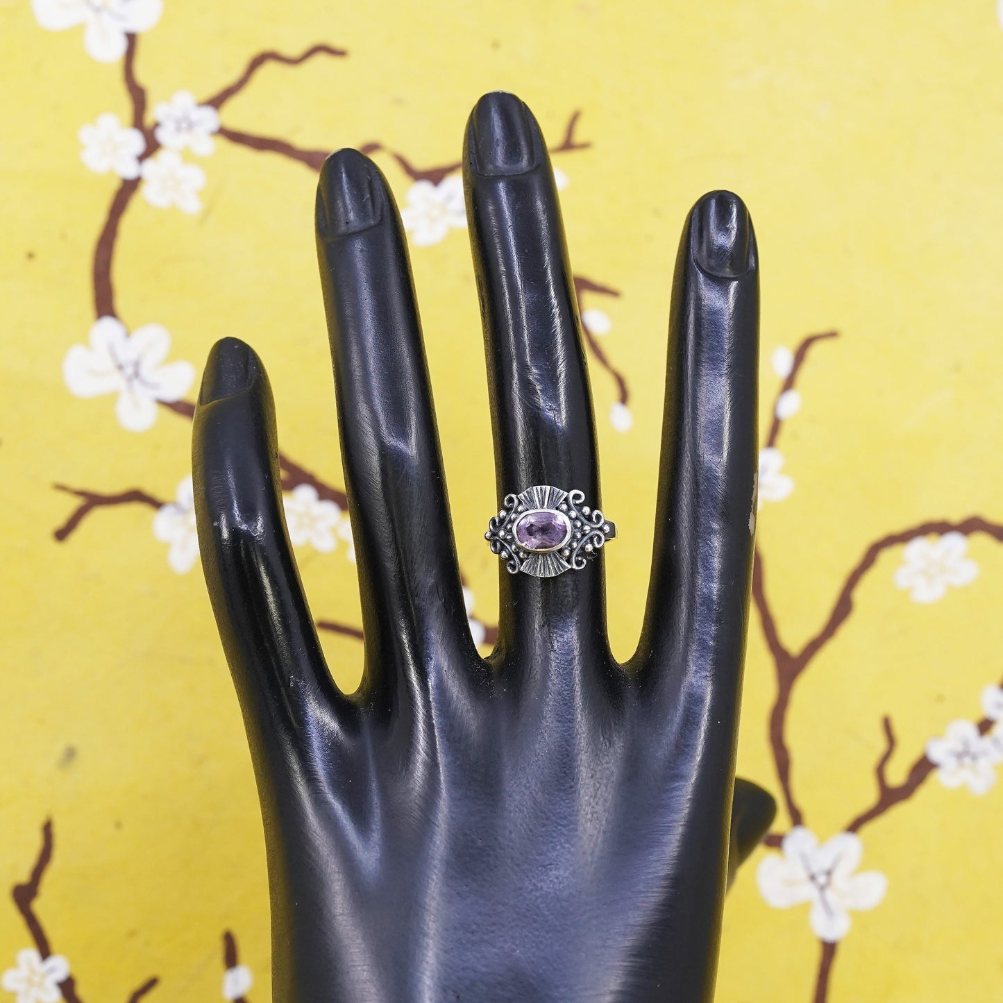 Size 5.5, vintage Sterling silver handmade ring, 925 band with amethyst