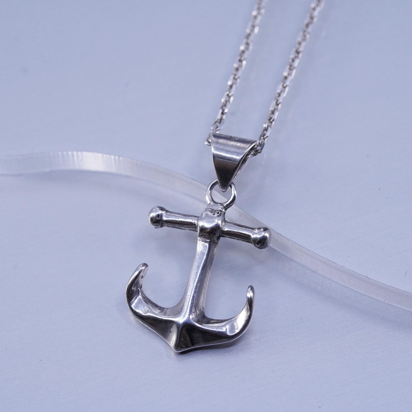 16” Italy Sterling 925 silver circle chain necklace with anchor pendant