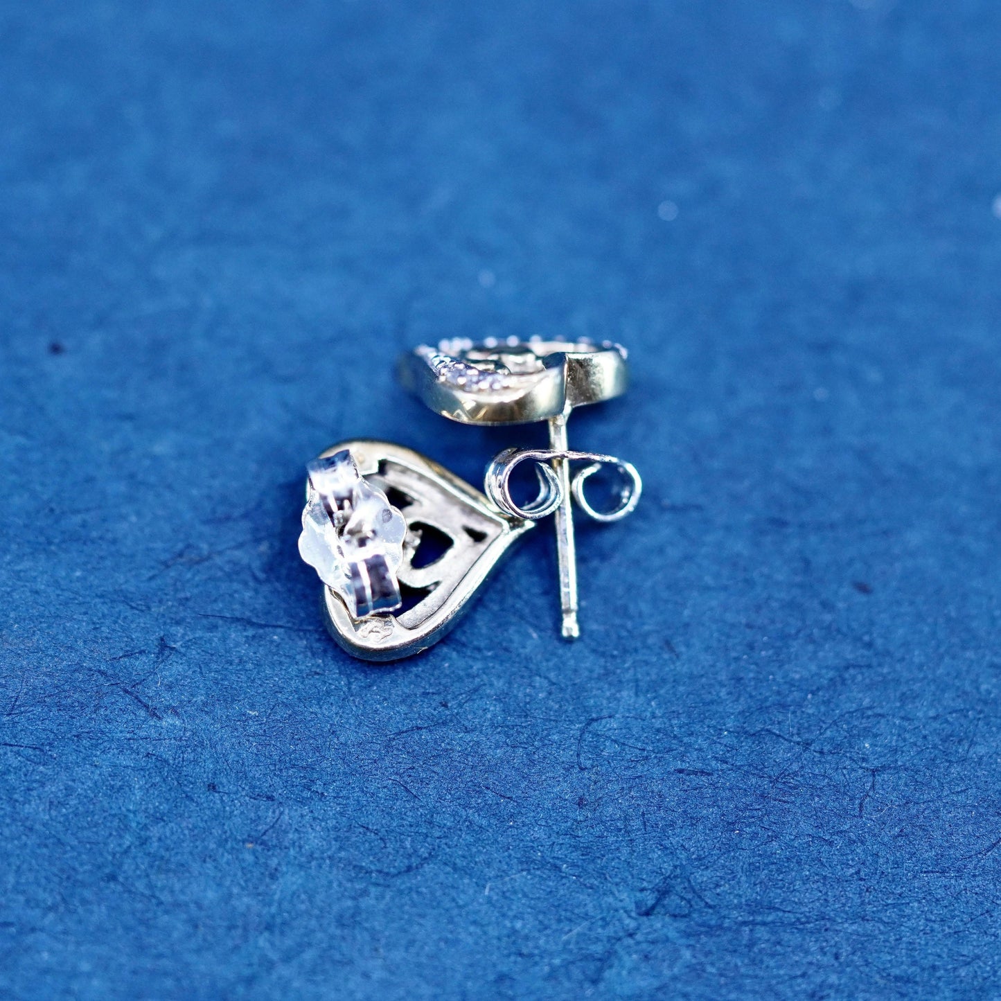 vermeil gold over Sterling silver earrings, 925 double heart studs diamond