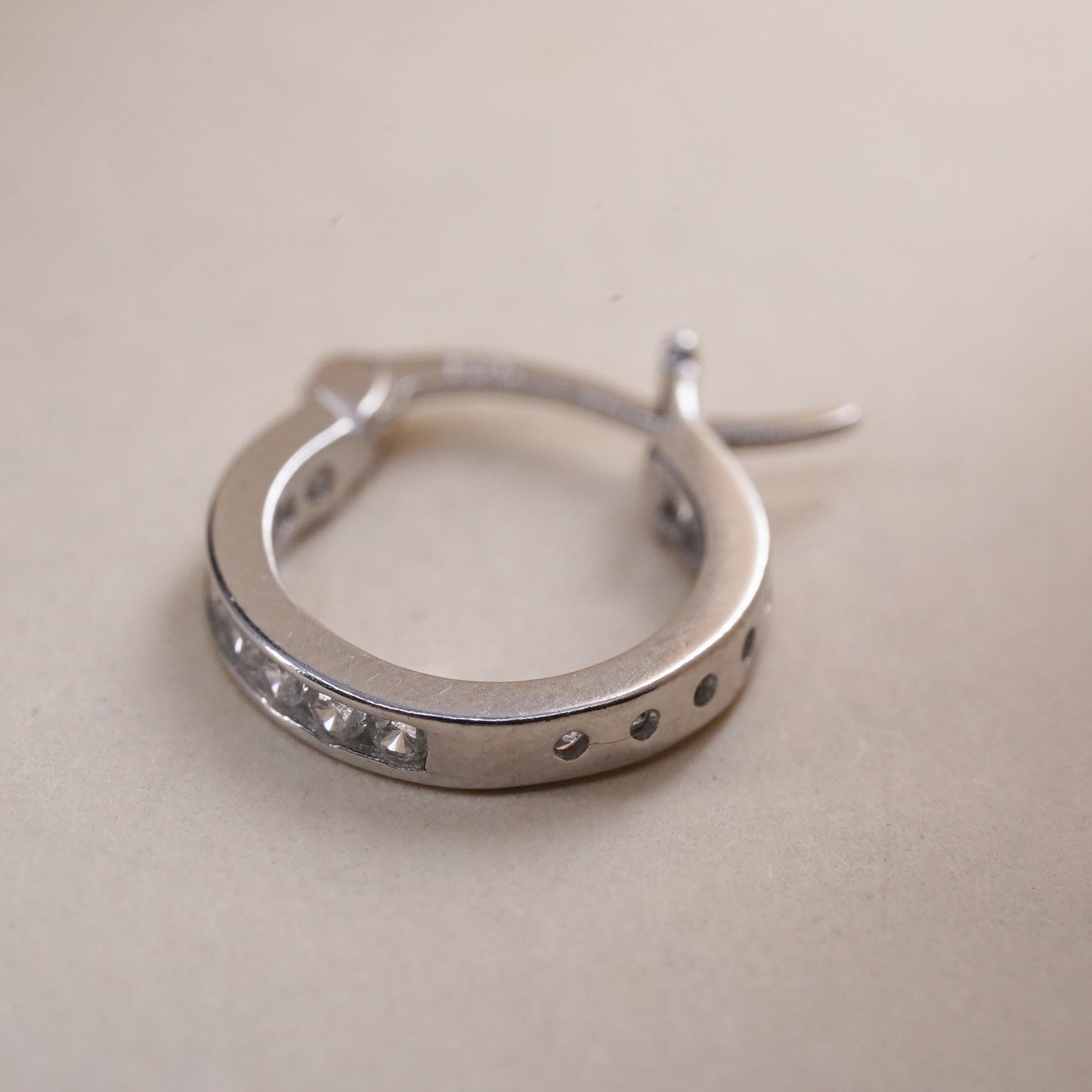0.5”, Vintage matte sterling silver single earring, 925 huggie hoop with cz