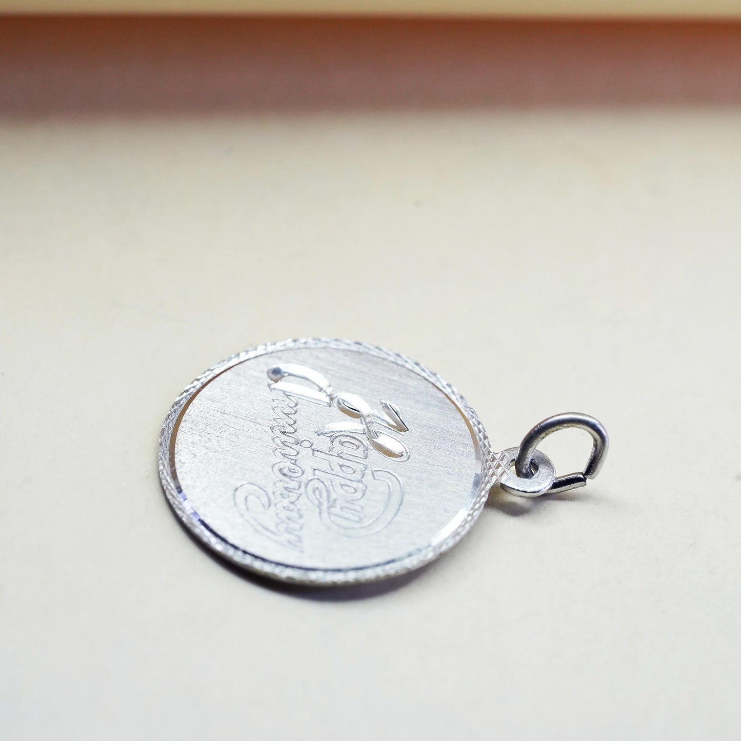 Vintage Sterling silver handmade pendant, 925 tag charm “happy birthday”