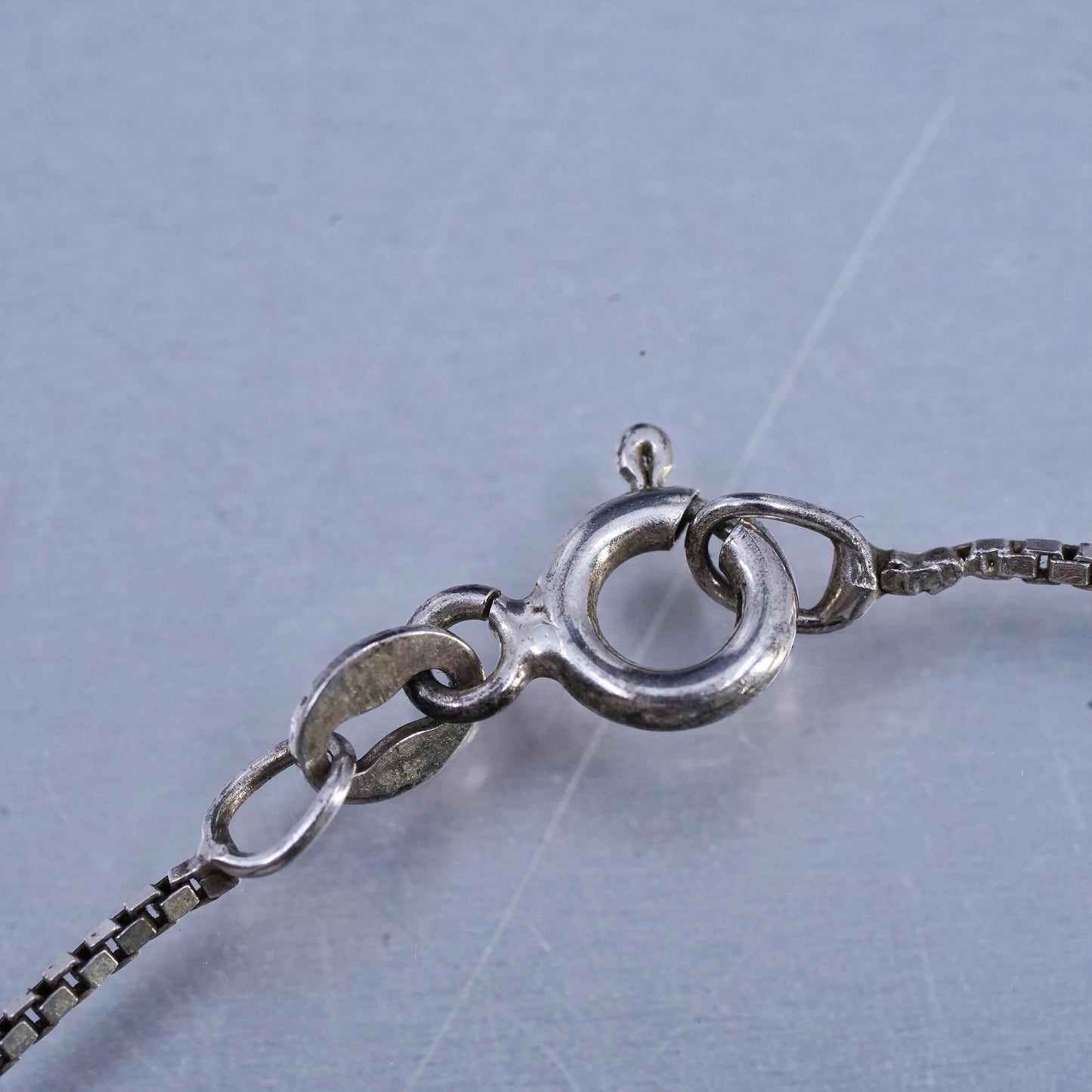 16”, vintage Sterling 925 silver handmade box chain necklace with pearl pendant