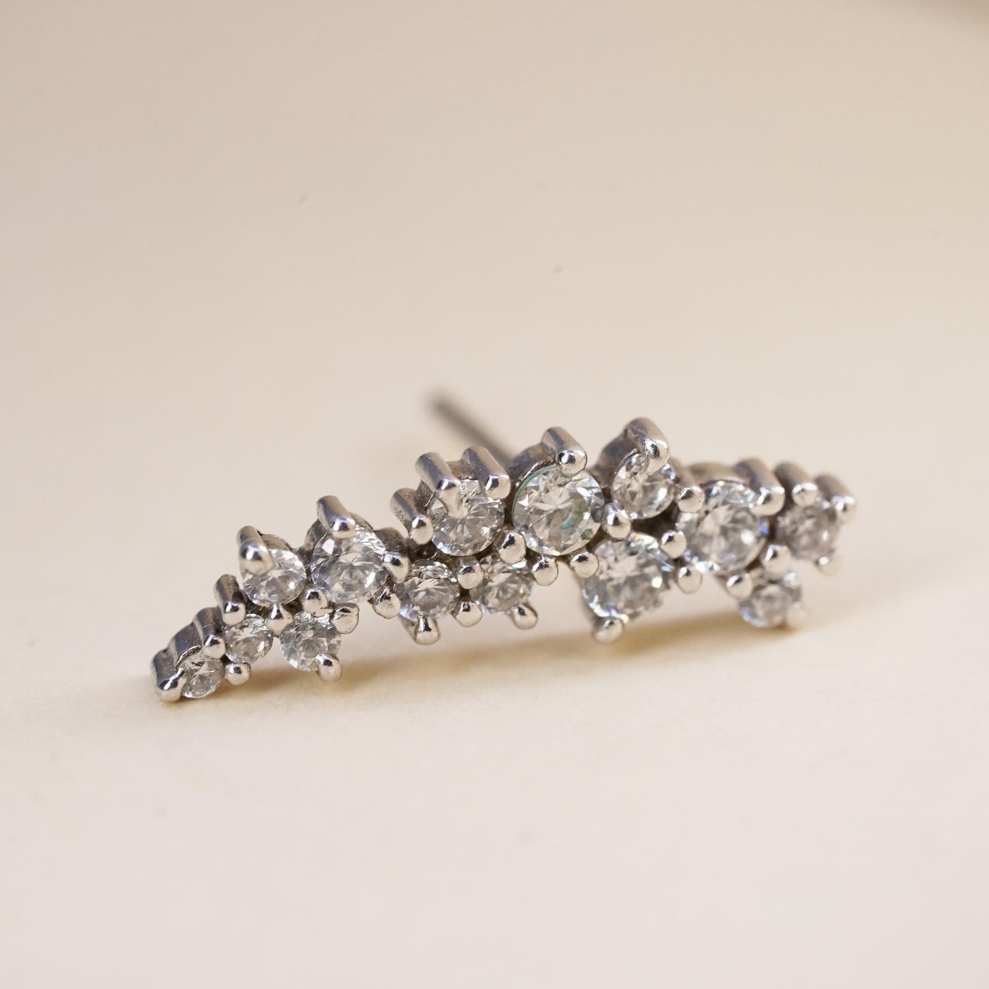Vintage handmade single earring. Sterling 925 silver cluster cz stud