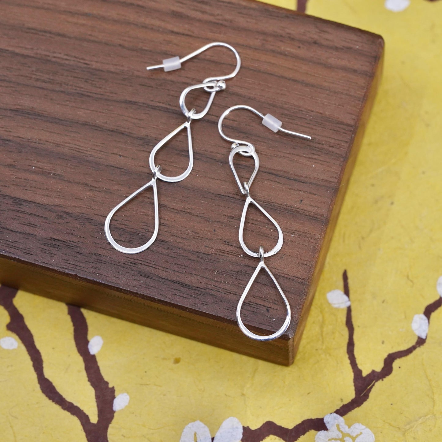 Vintage Sterling silver handmade earrings, 925 long teardrop dangles