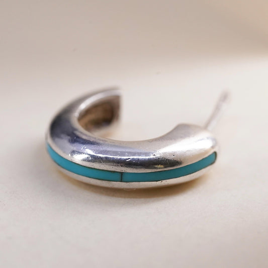 0.5”, Vintage sterling silver single earring, southwestern hoop stud turquoise