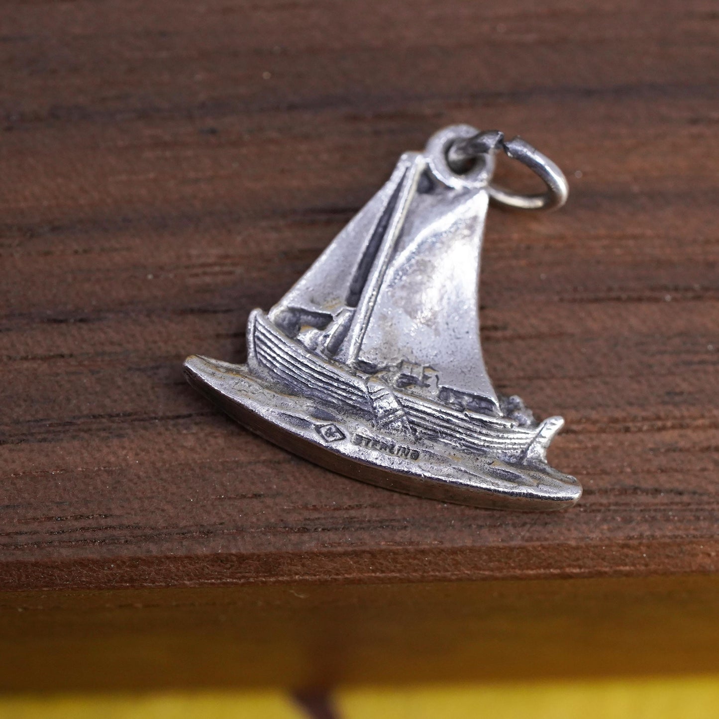 Vintage Sterling silver handmade charm, 925 sailing boat Shallop pendant