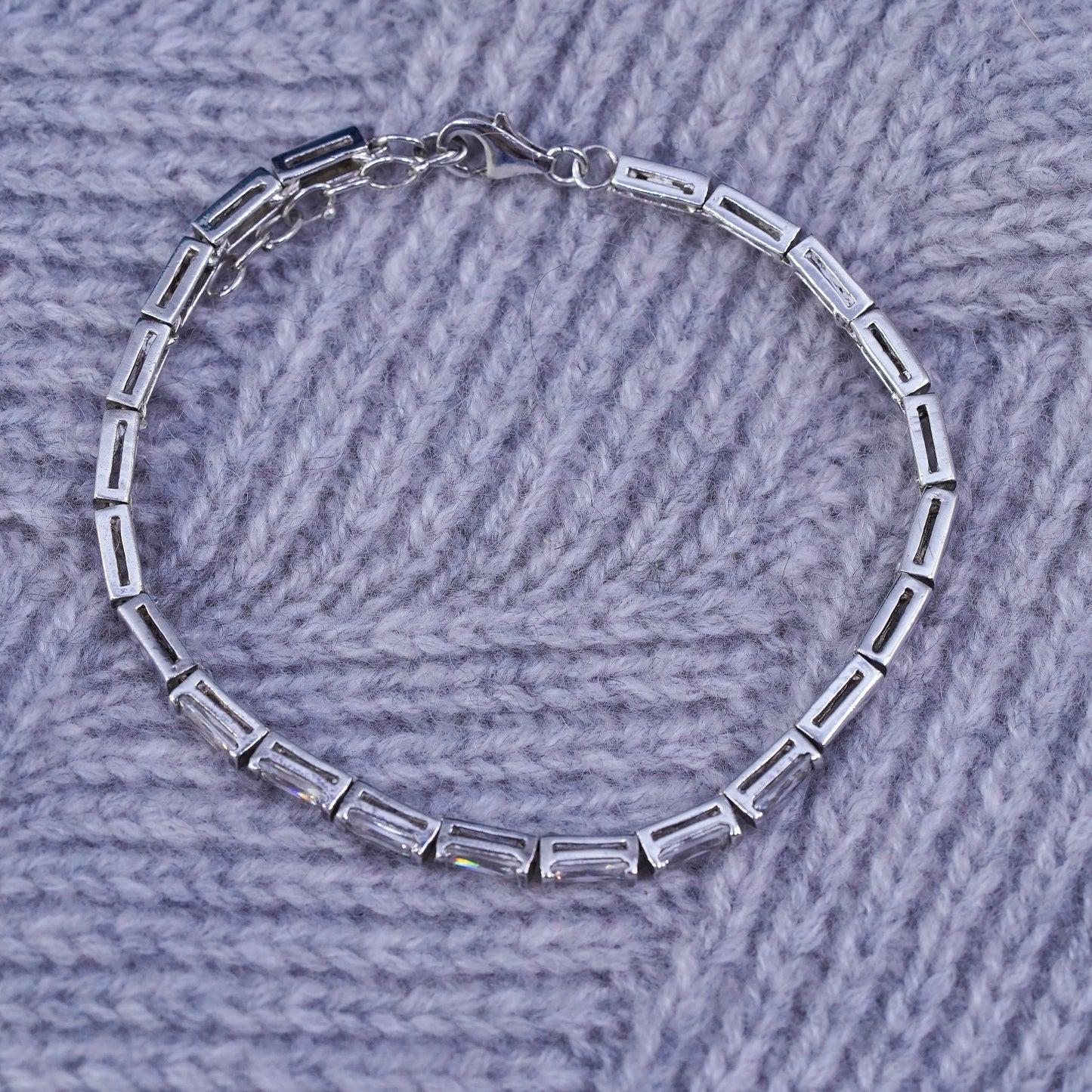 7", vintage Sterling 925 silver tennis bracelet with clear cz
