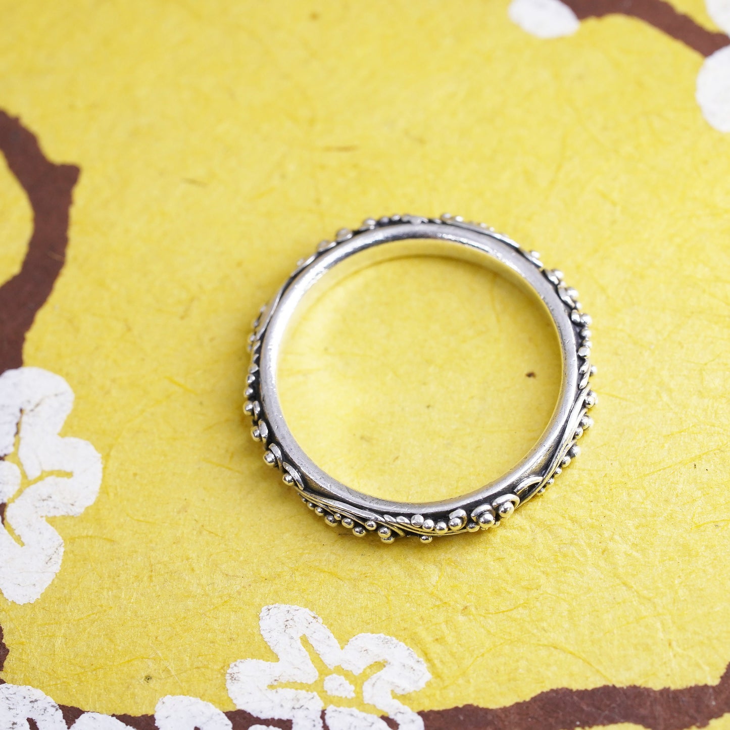 Size 7.25, Lori Bonn Sterling 925 silver handmade ring, 925 swirly beads band