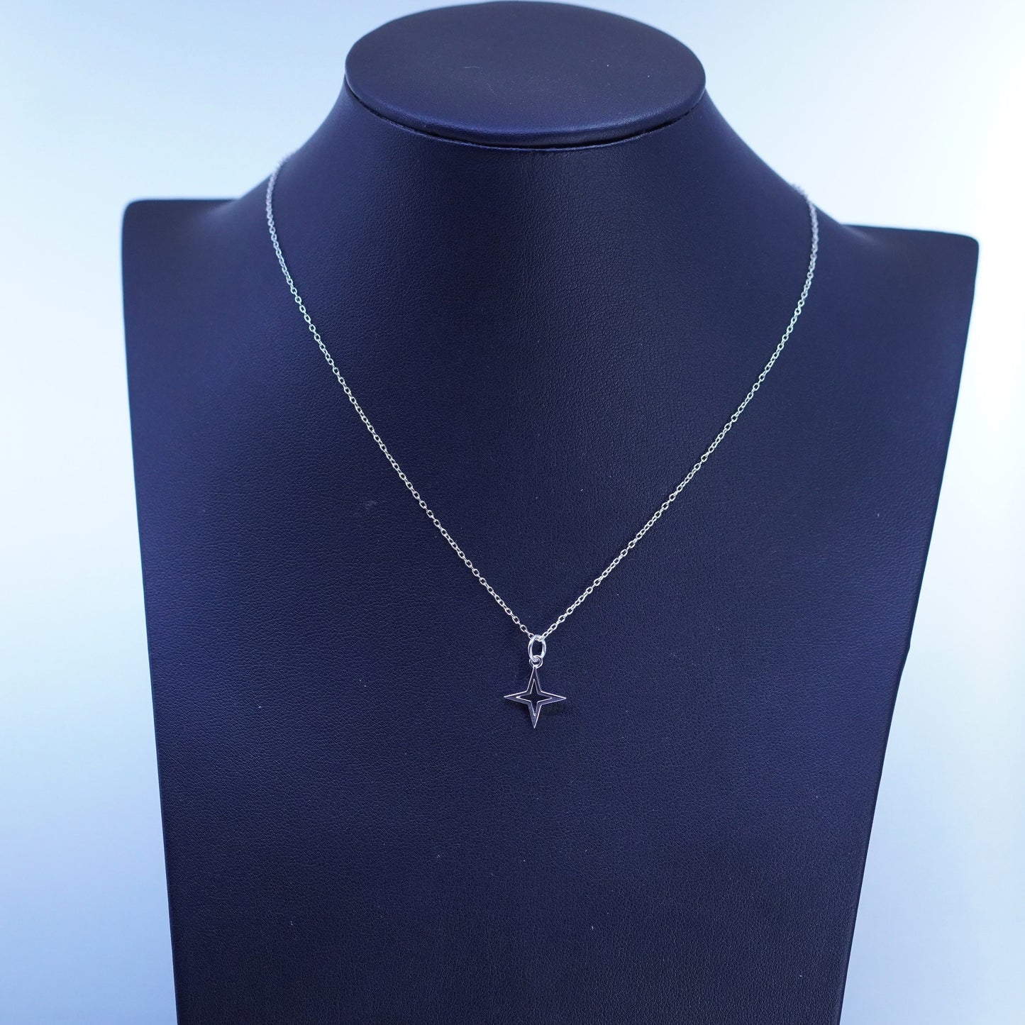 16+2”, vintage Sterling 925 silver circle necklace with compass star pendant