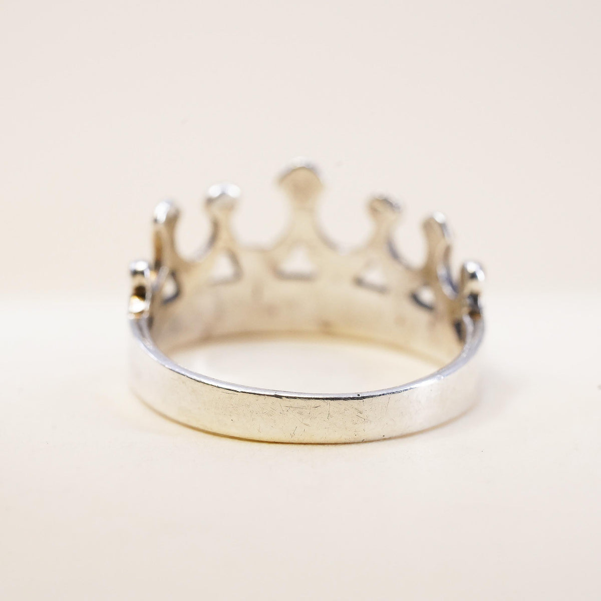 Size 6.75, Sterling Silver Royal Princess Tiara Band, Openwork Crown 925 Ring