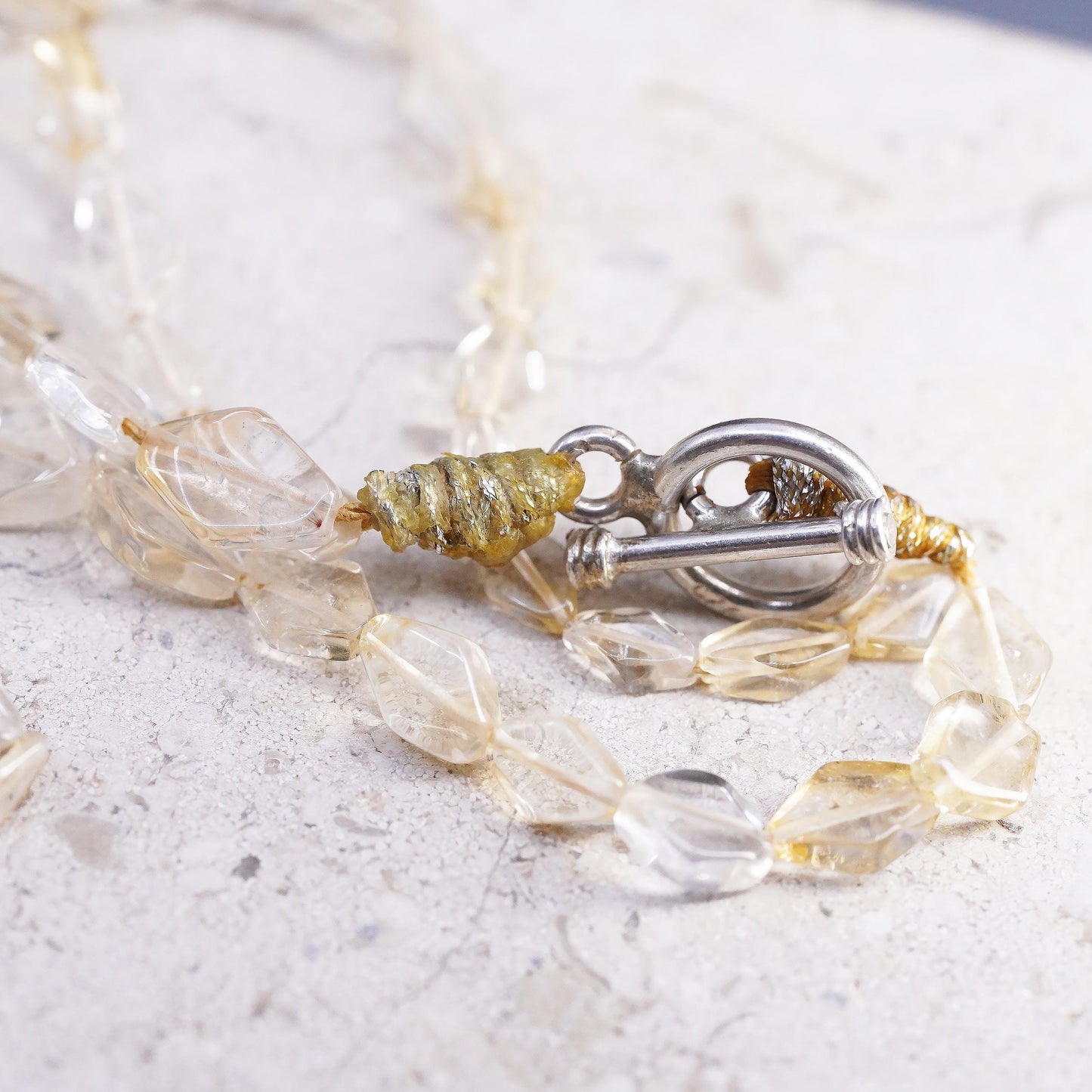 16", Sterling silver 925 necklace w/ double strands citrine beads toggle clasp