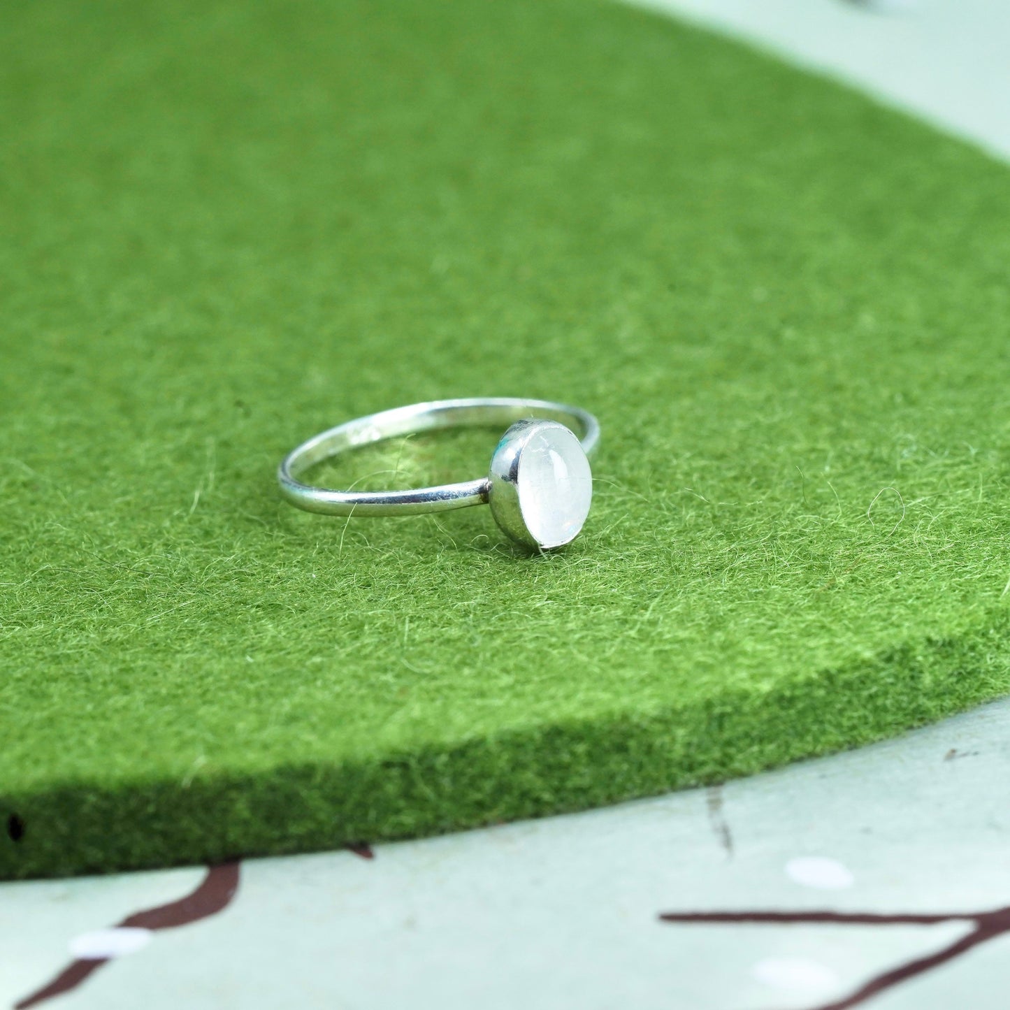Size 6.5, vintage sterling 925 silver handmade stackable ring with moonstone