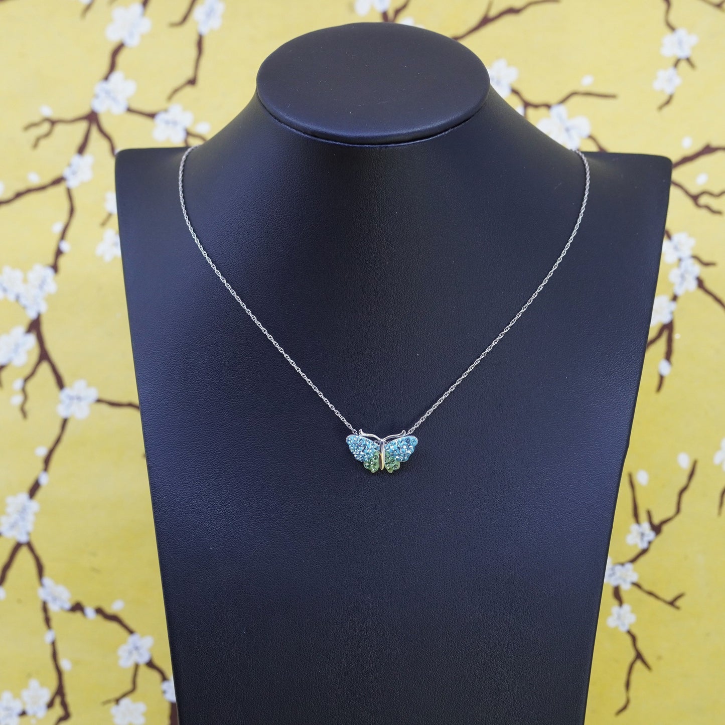 18”, Sterling silver necklace, 925 Singapore rope chain w/ butterfly pendant cz